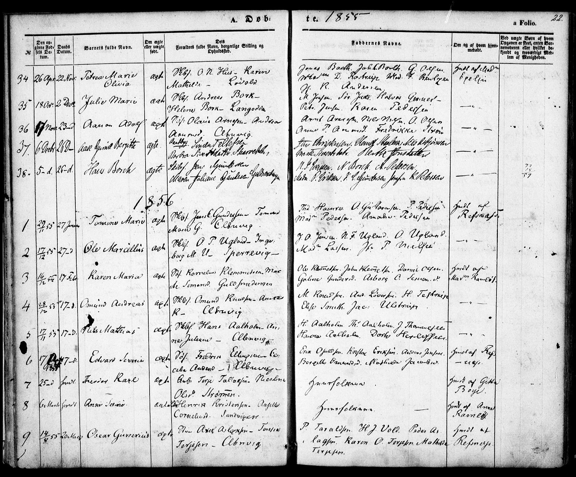 Hisøy sokneprestkontor, SAK/1111-0020/F/Fa/L0001: Parish register (official) no. A 1, 1849-1871, p. 22