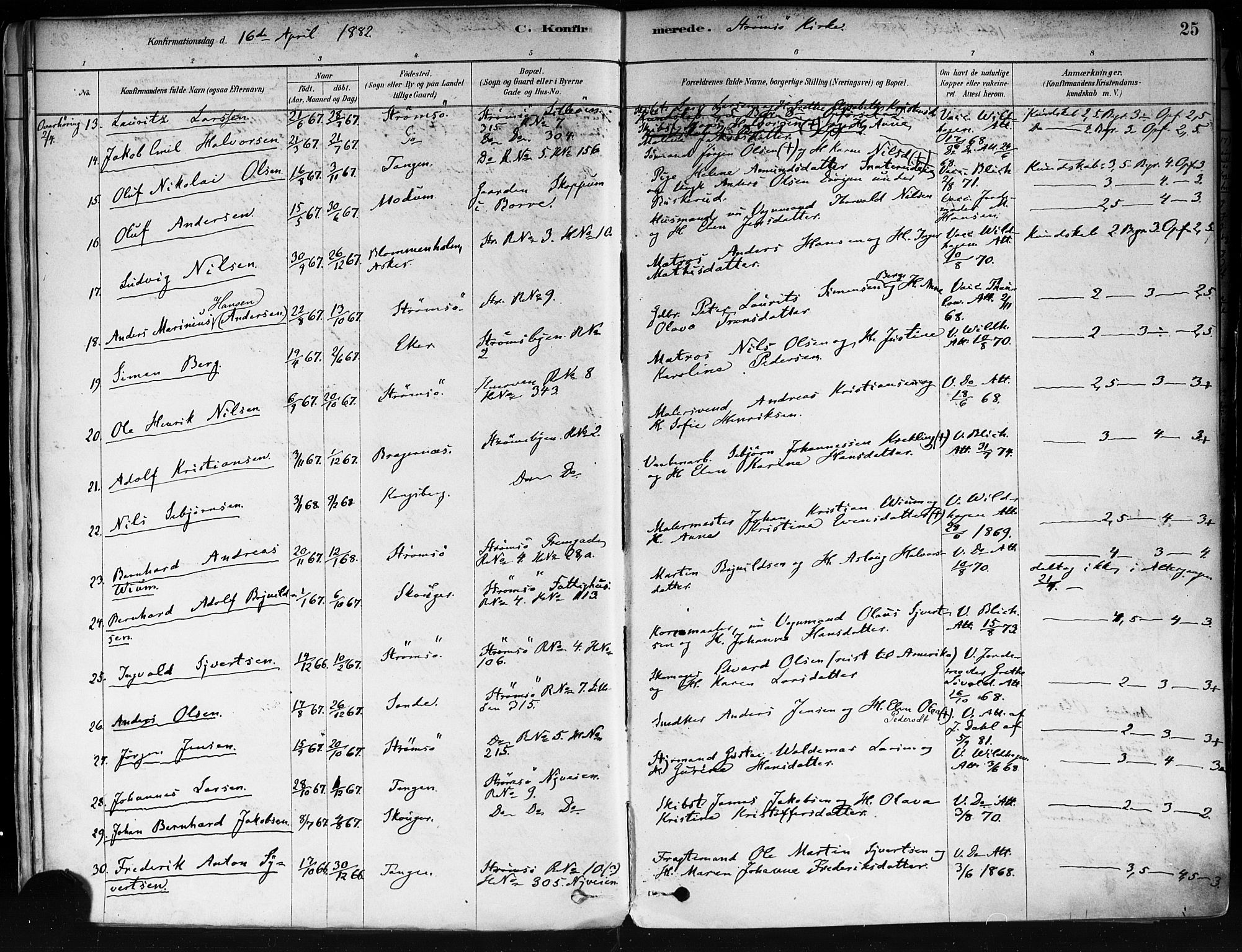 Strømsø kirkebøker, AV/SAKO-A-246/F/Fa/L0022: Parish register (official) no. I 22, 1879-1899, p. 25