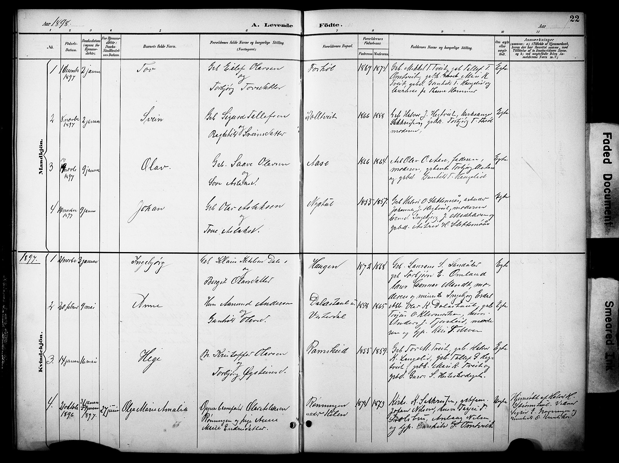 Kviteseid kirkebøker, SAKO/A-276/G/Gb/L0003: Parish register (copy) no. II 3, 1893-1933, p. 22
