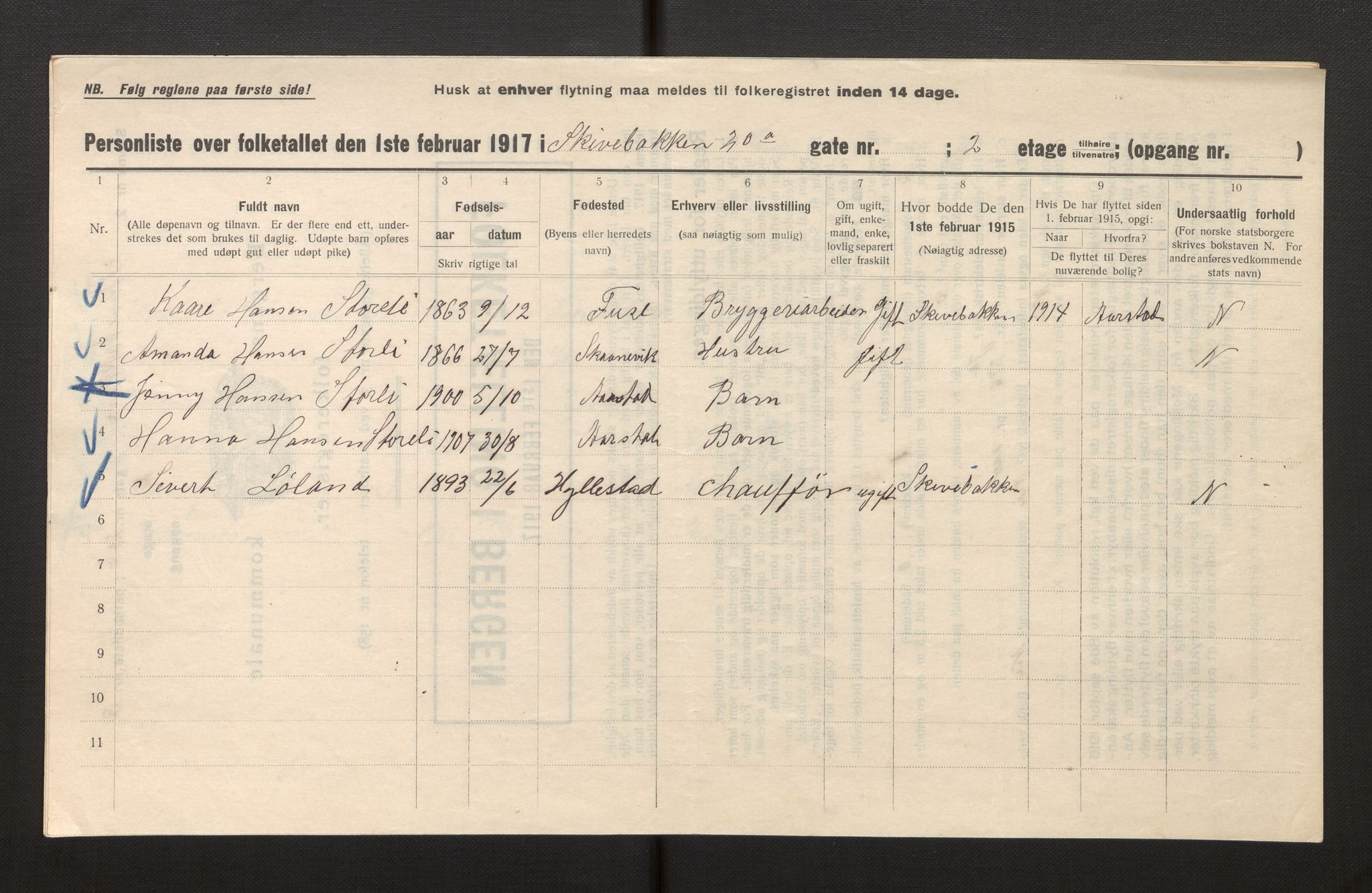 SAB, Municipal Census 1917 for Bergen, 1917, p. 34763