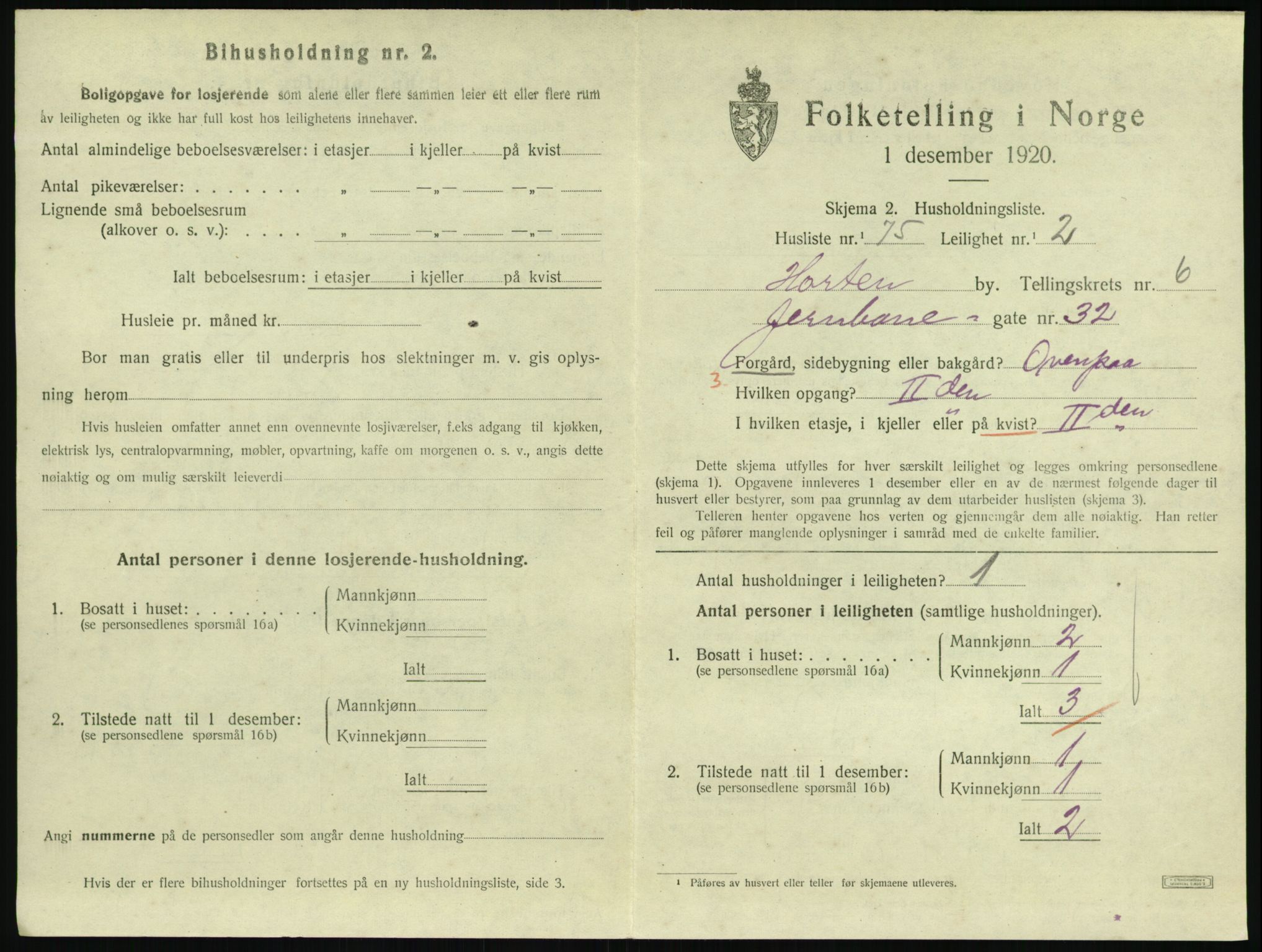 SAKO, 1920 census for Horten, 1920, p. 6637