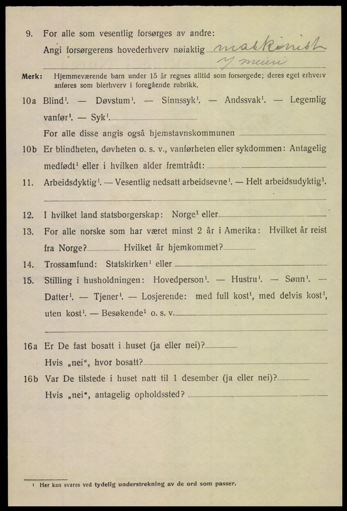 SAK, 1920 census for Tvedestrand, 1920, p. 2124
