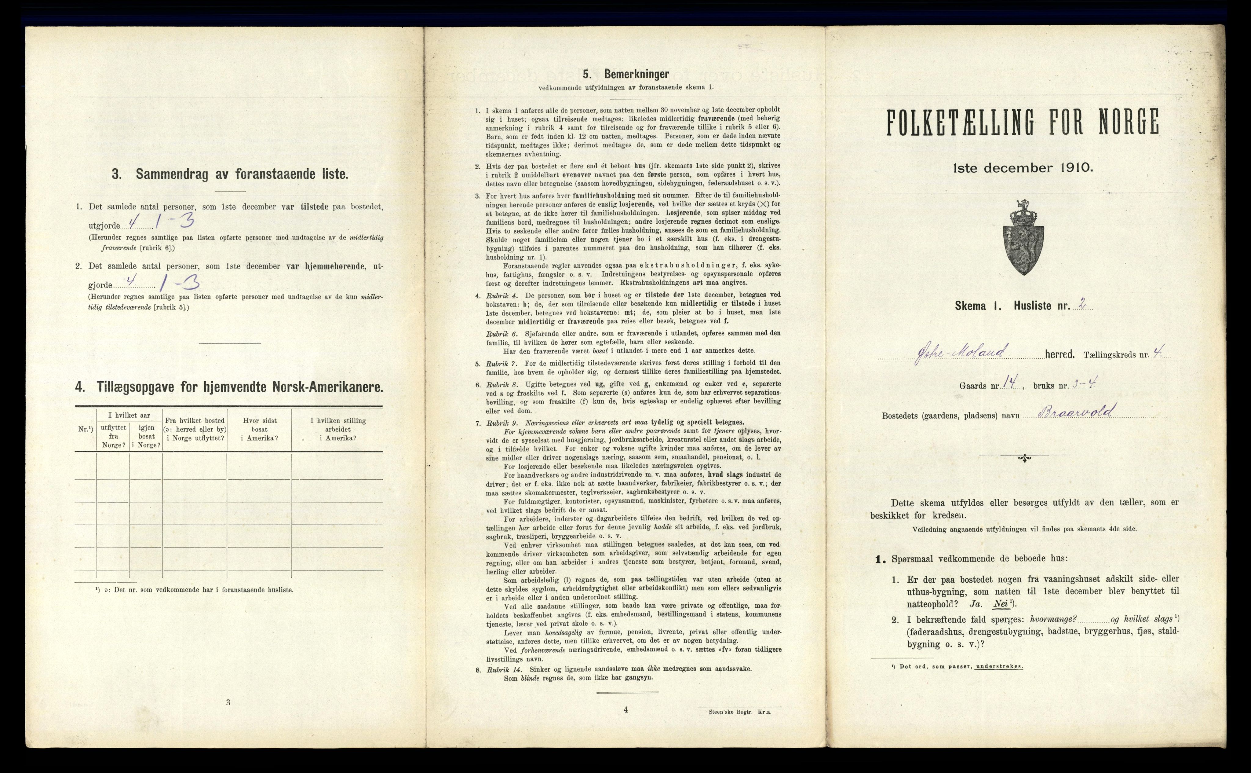 RA, 1910 census for Austre Moland, 1910, p. 382