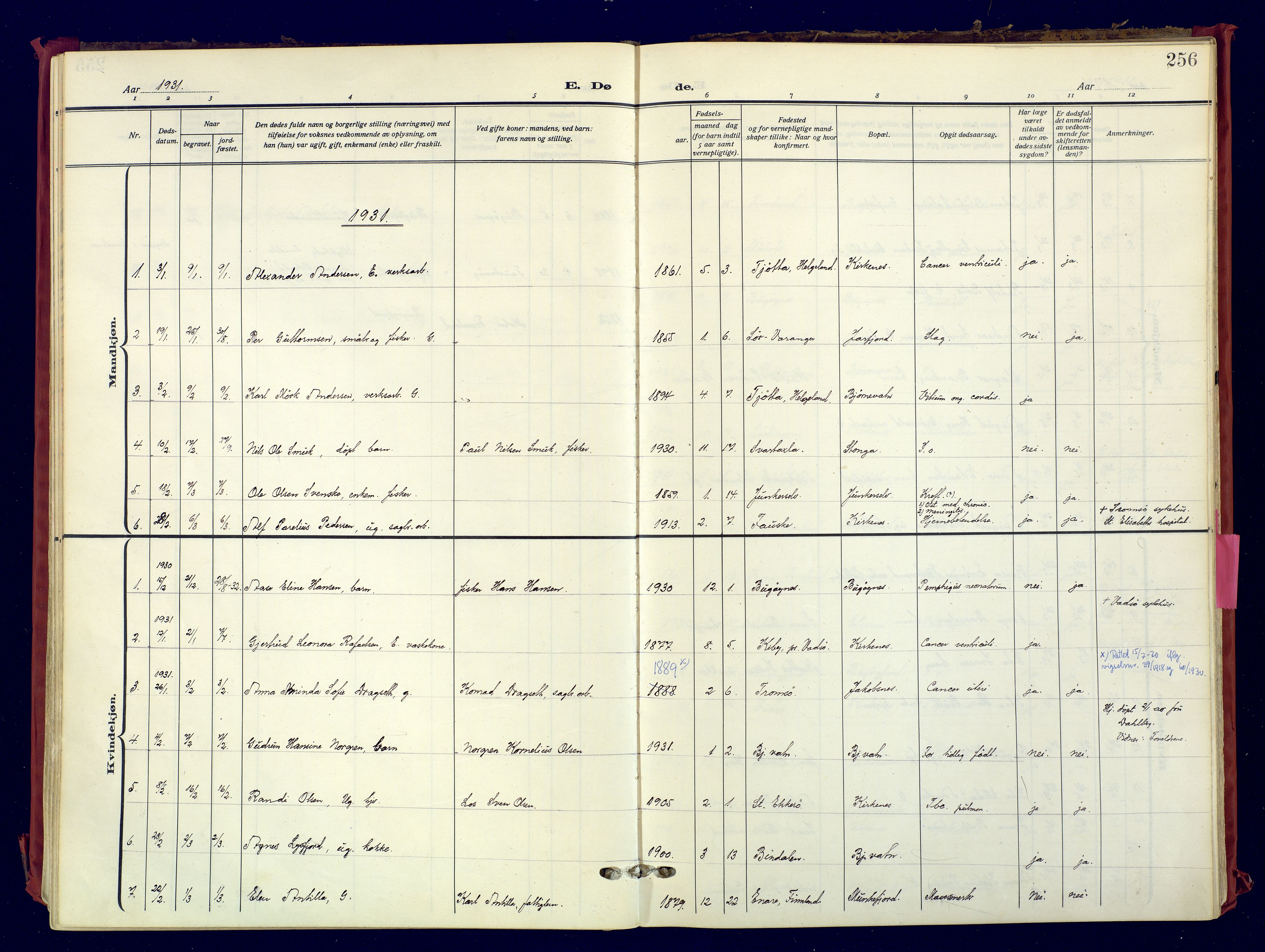 Sør-Varanger sokneprestkontor, AV/SATØ-S-1331/H/Ha/L0007kirke: Parish register (official) no. 7, 1927-1937, p. 256