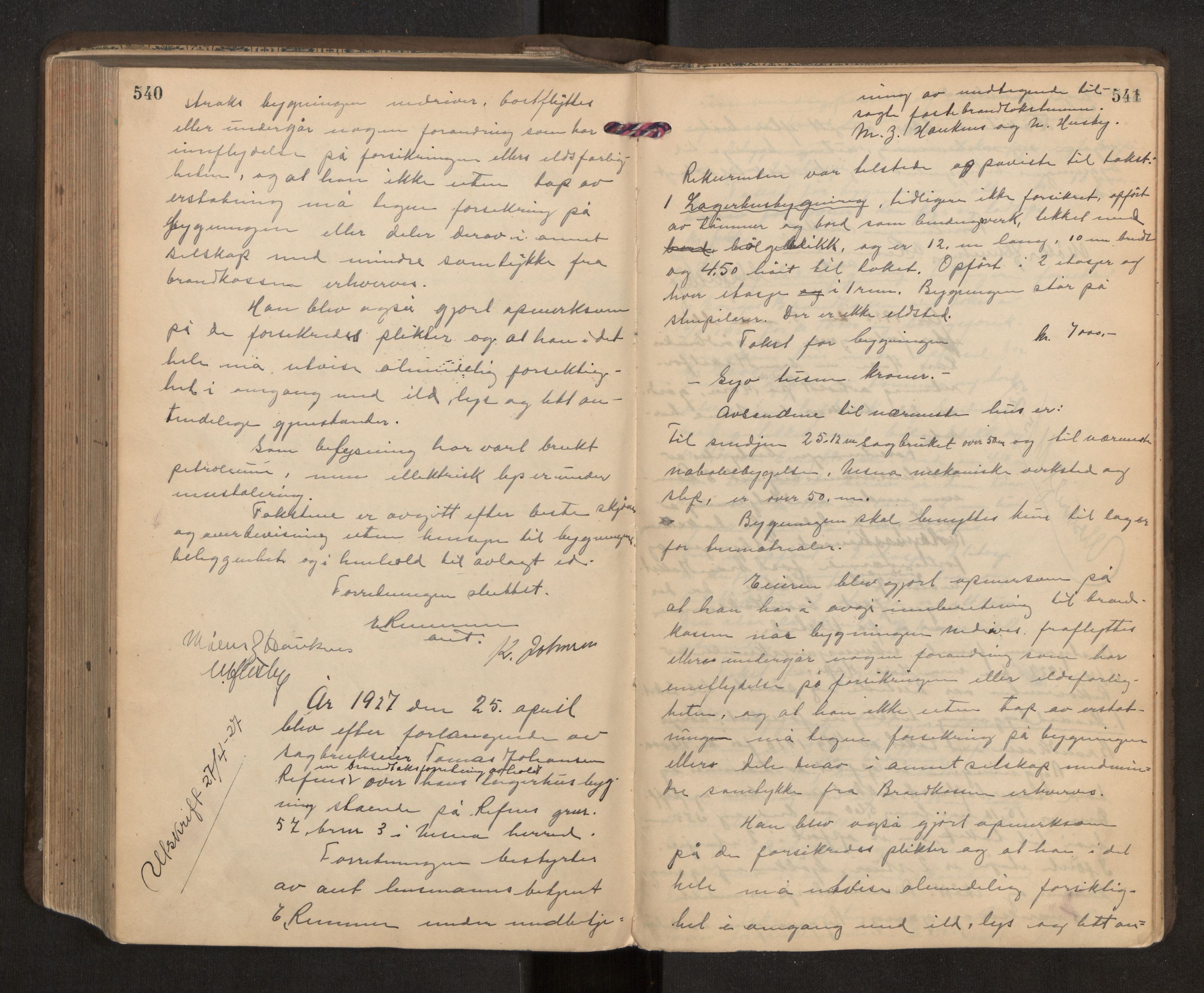 Norges Brannkasse Nesna, AV/SAT-A-5575/Fa/L0004: Branntakstprotokoll, 1919-1927, p. 540-541