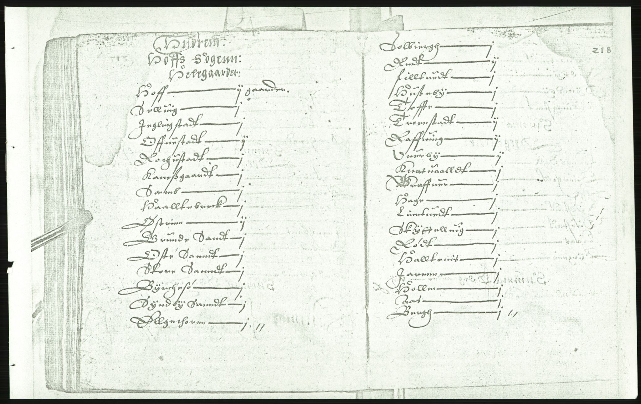 Manuskriptsamlingen, AV/RA-EA-3667/F/L0175c: Kopi av Universitetsbiblioteket, manuskript kvarto nr. 503, Manntall på fulle og halve og ødegårder uti Oslo og Hamar stift anno 1602, III Øvre Telemark, Bragernes, Øvre Romerike, 1602, p. 217b-218a