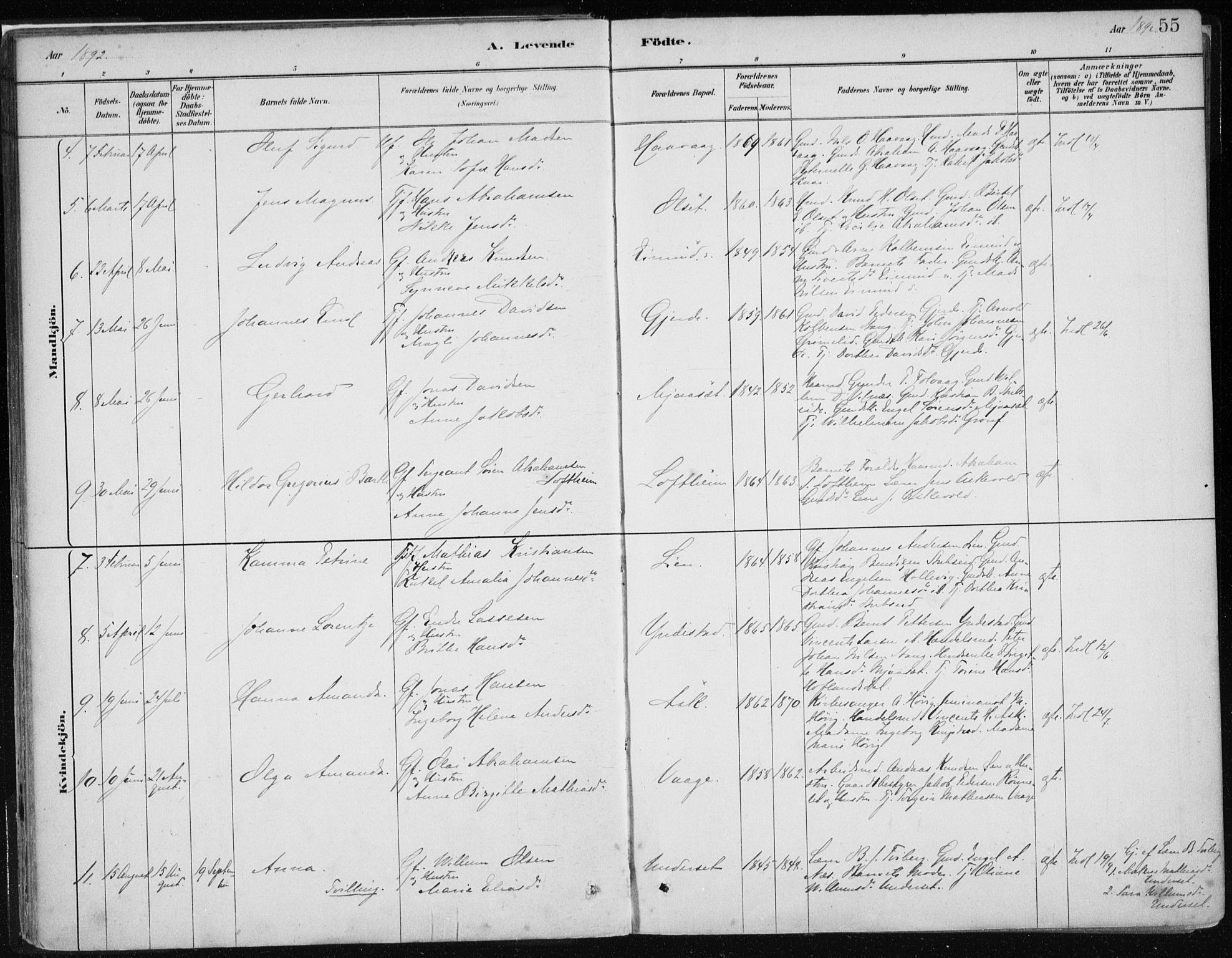 Askvoll sokneprestembete, AV/SAB-A-79501/H/Haa/Haab/L0002: Parish register (official) no. B 2, 1879-1909, p. 55