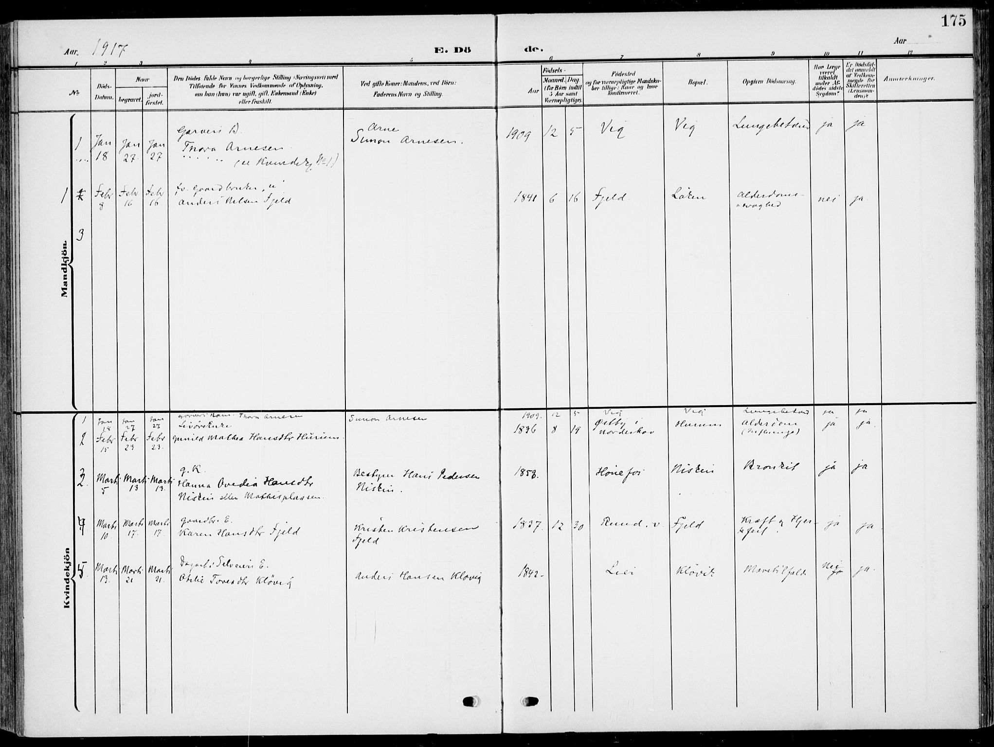 Hole kirkebøker, SAKO/A-228/F/Fa/L0010: Parish register (official) no. I 10, 1907-1917, p. 175