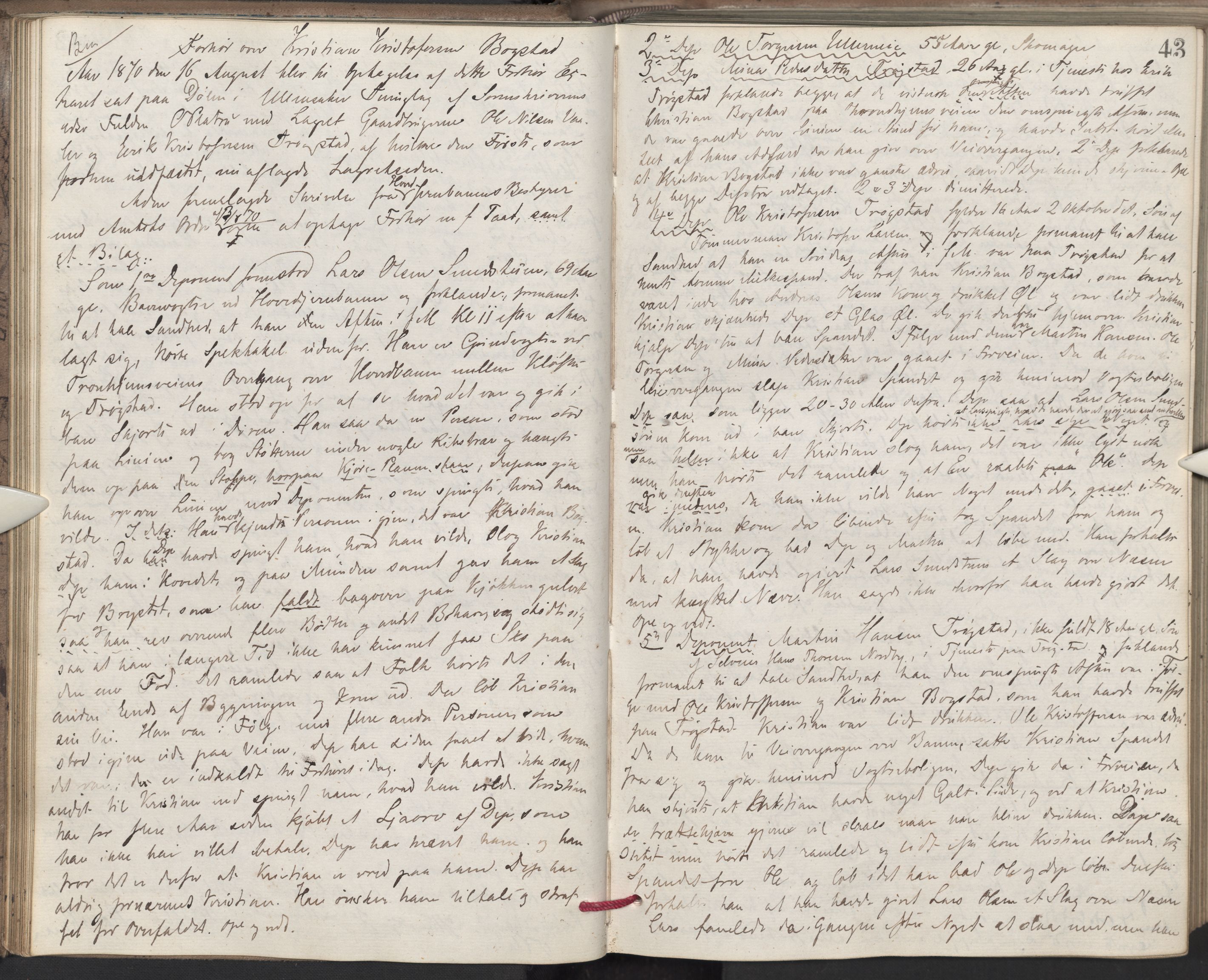 Nes tingrett, AV/SAO-A-10548/F/Fc/Fcb/L0007: Ekstrarettsprotokoll "Q", 1870-1874, p. 42b-43a