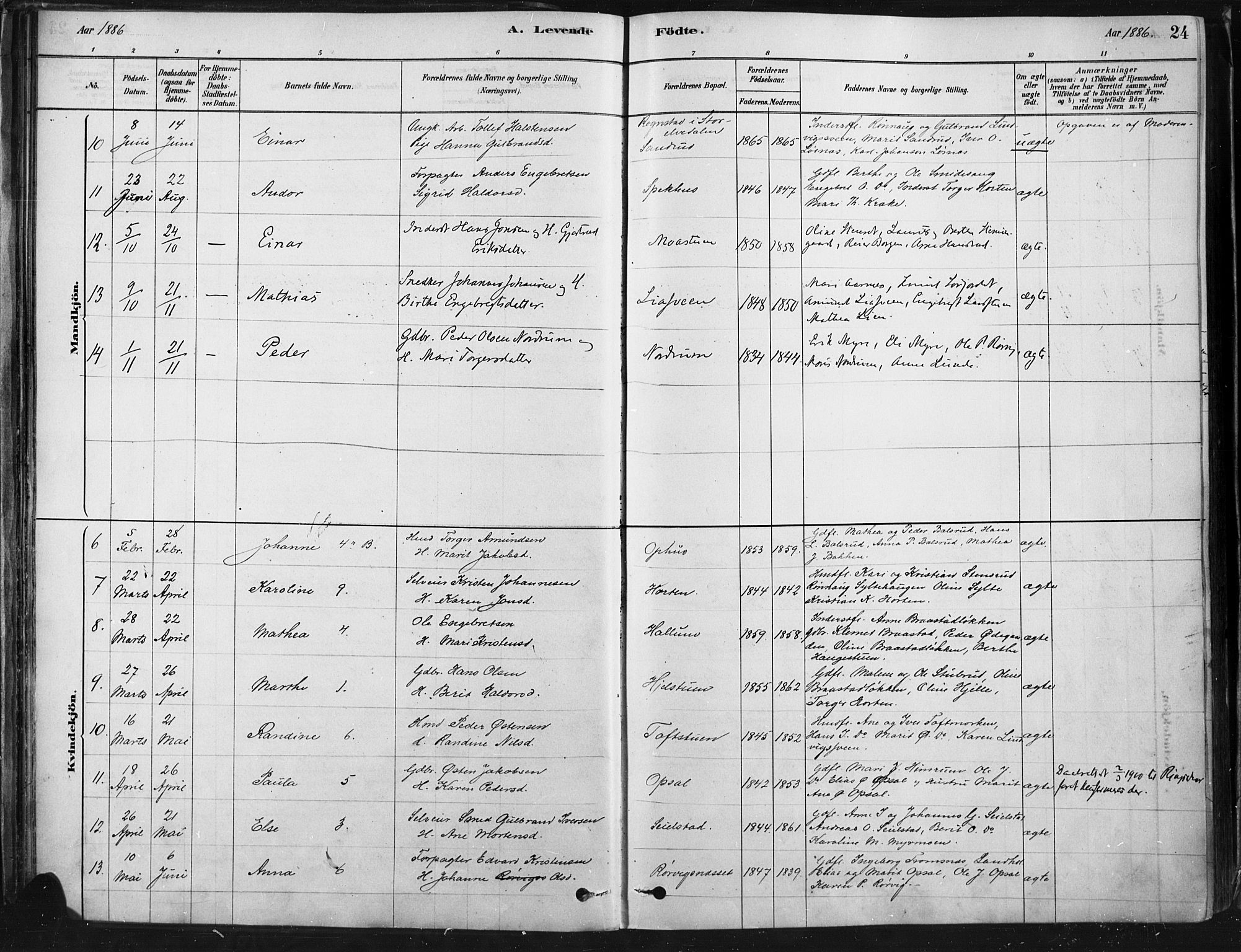 Ringebu prestekontor, AV/SAH-PREST-082/H/Ha/Haa/L0009: Parish register (official) no. 9, 1878-1898, p. 24