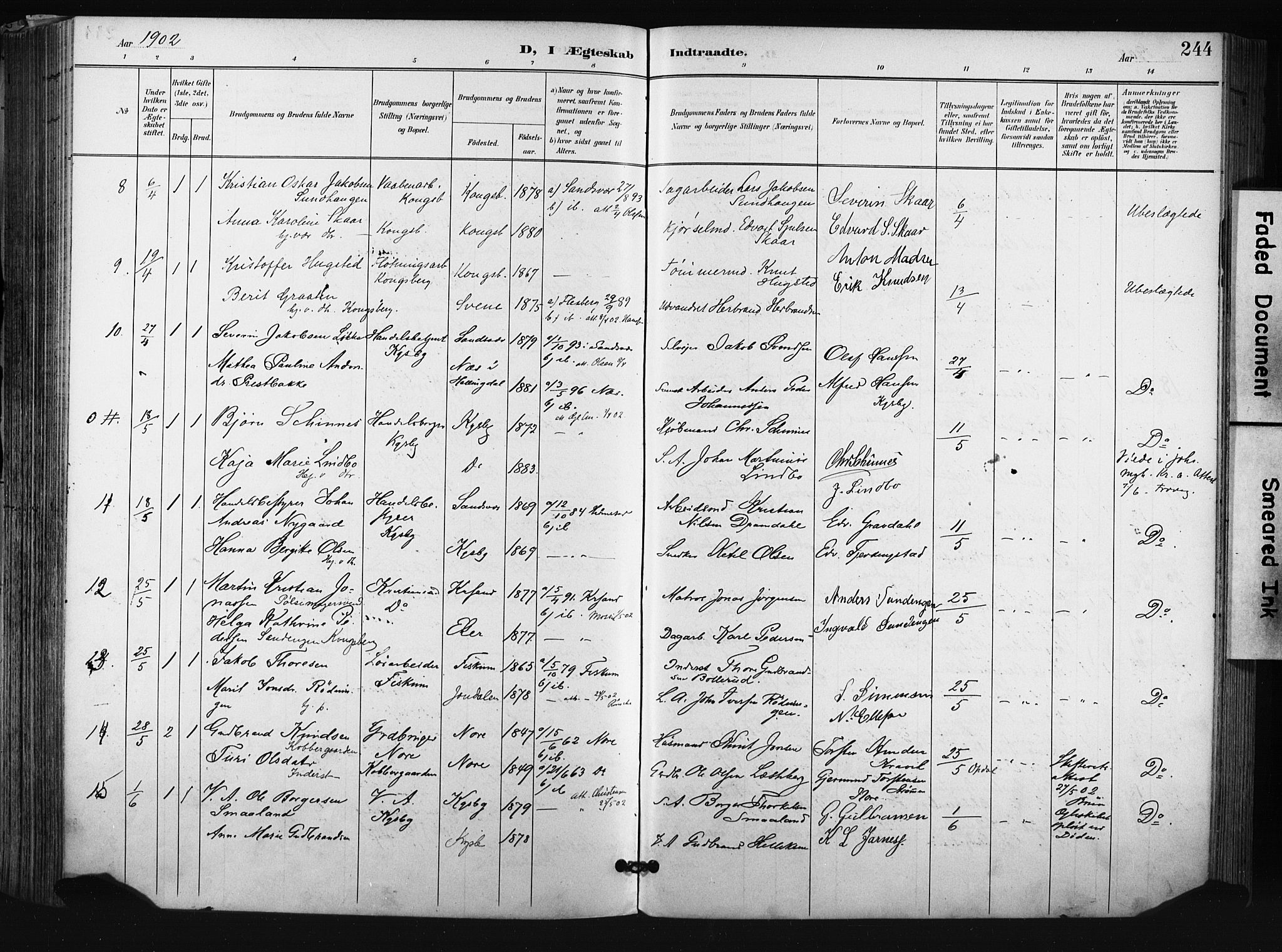 Kongsberg kirkebøker, AV/SAKO-A-22/F/Fb/L0003: Parish register (official) no. II 3, 1896-1905, p. 244