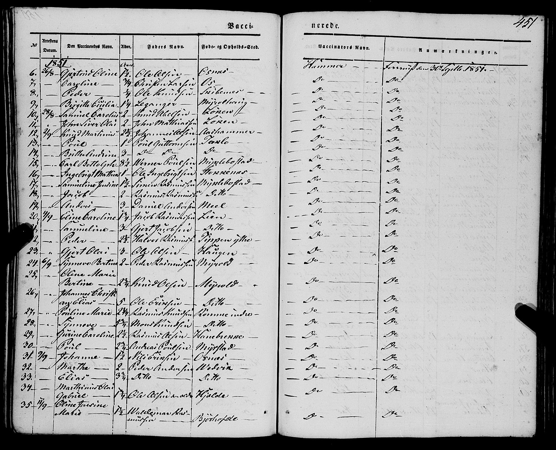 Eid sokneprestembete, SAB/A-82301/H/Haa/Haaa/L0007: Parish register (official) no. A 7, 1844-1858, p. 451