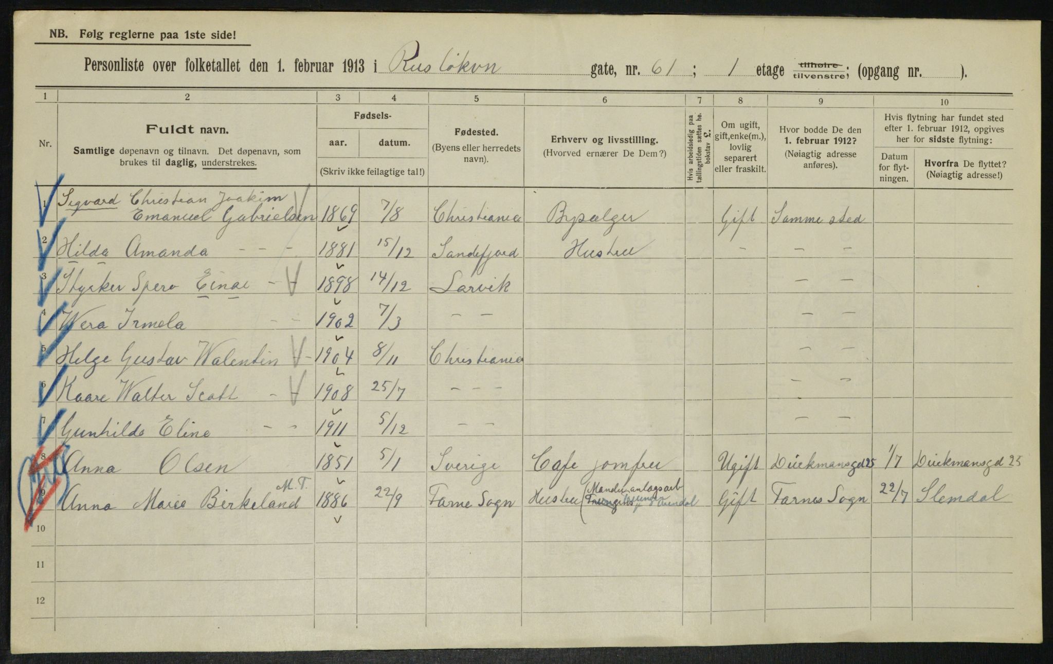 OBA, Municipal Census 1913 for Kristiania, 1913, p. 85604