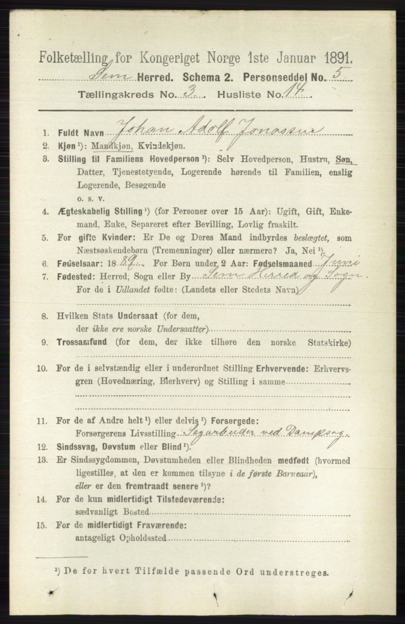 RA, 1891 census for 0721 Sem, 1891, p. 1128