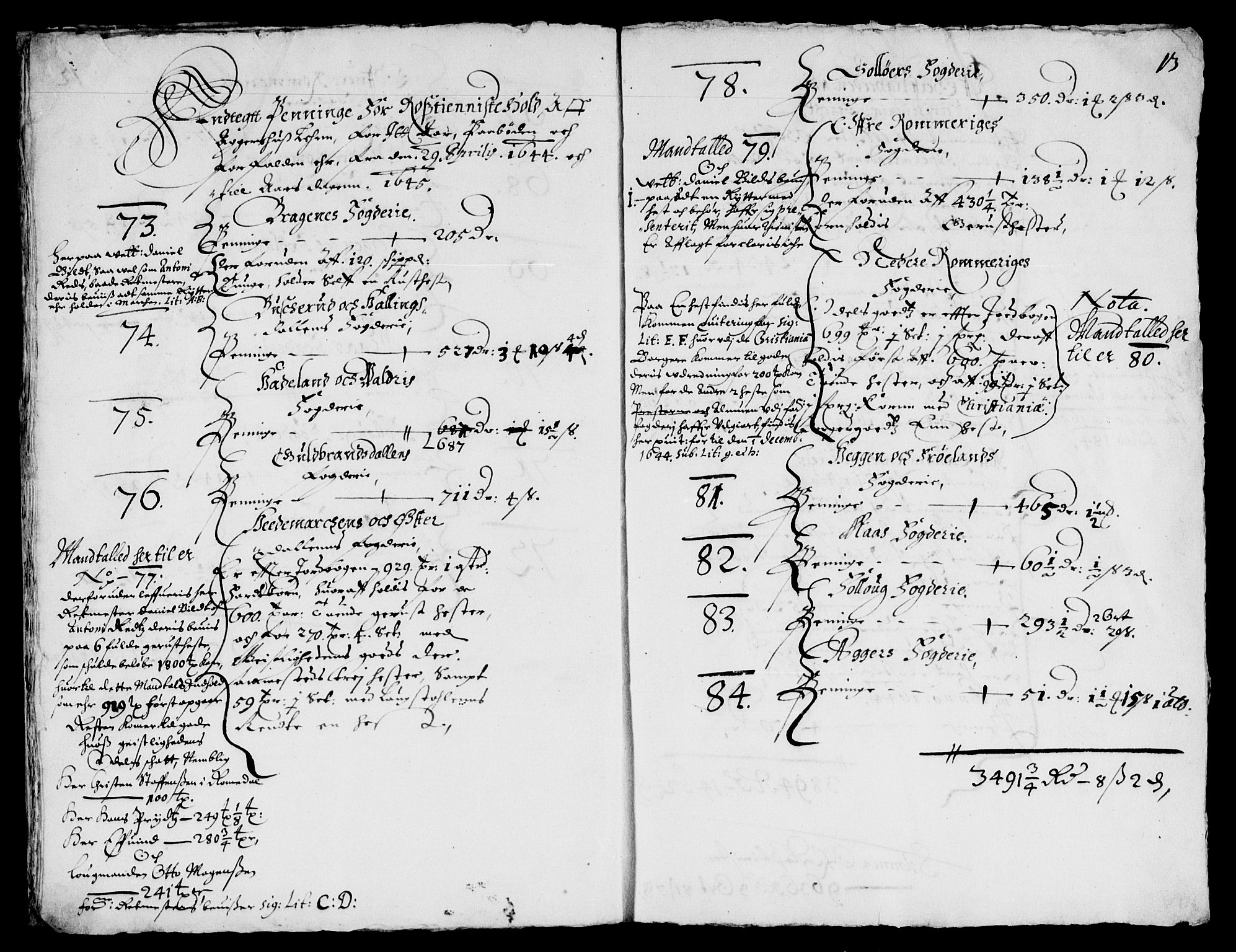 Rentekammeret inntil 1814, Reviderte regnskaper, Lensregnskaper, AV/RA-EA-5023/R/Rb/Rba/L0182: Akershus len, 1643-1645