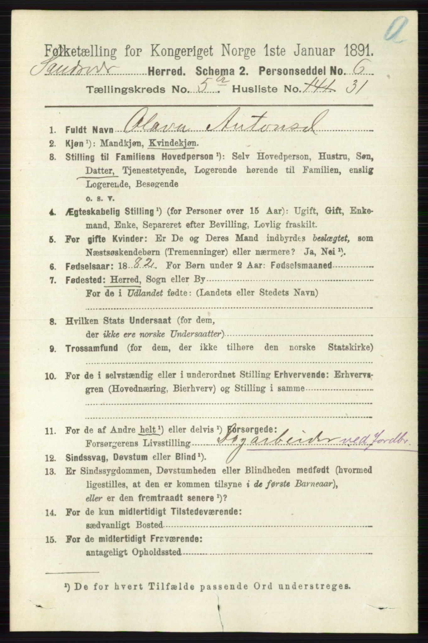 RA, 1891 census for 0629 Sandsvær, 1891, p. 2668