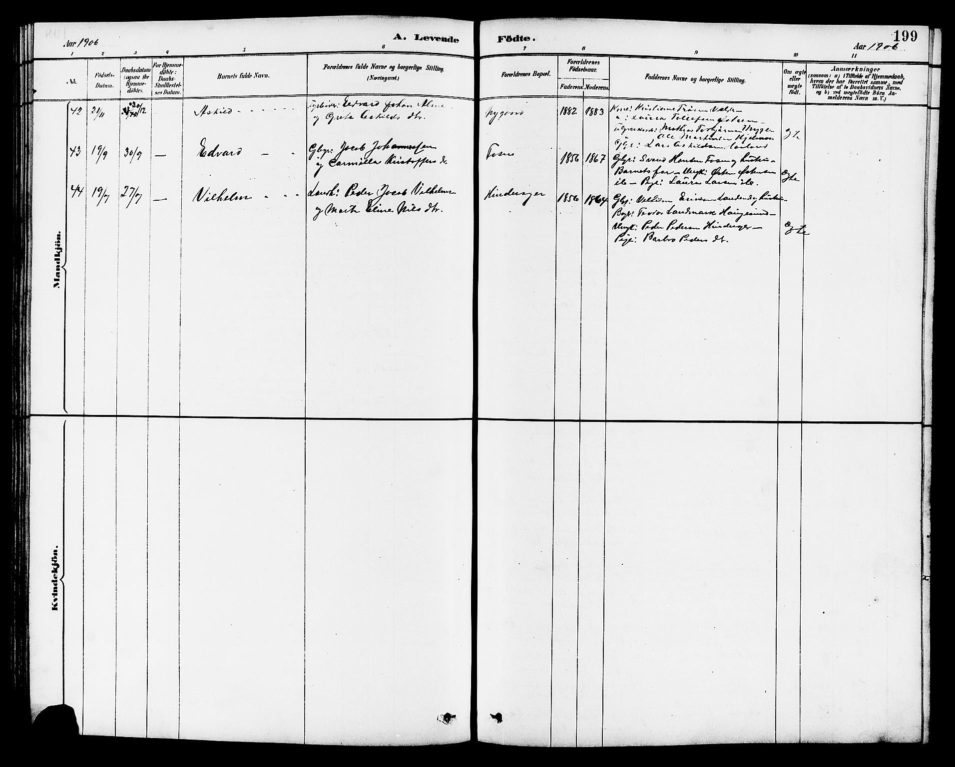 Avaldsnes sokneprestkontor, AV/SAST-A -101851/H/Ha/Hab/L0007: Parish register (copy) no. B 7, 1885-1909, p. 199