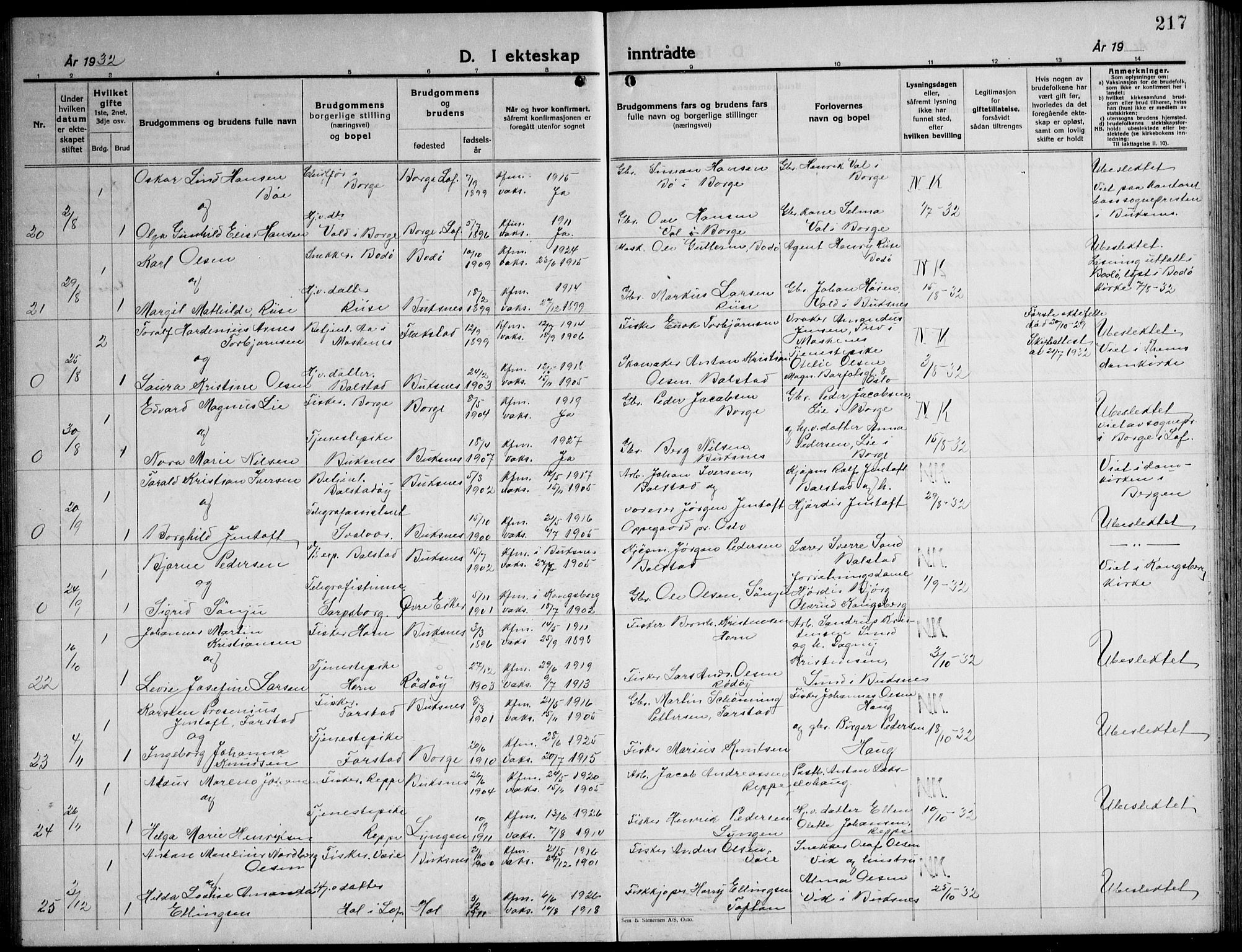 Ministerialprotokoller, klokkerbøker og fødselsregistre - Nordland, AV/SAT-A-1459/881/L1170: Parish register (copy) no. 881C07, 1930-1943, p. 217