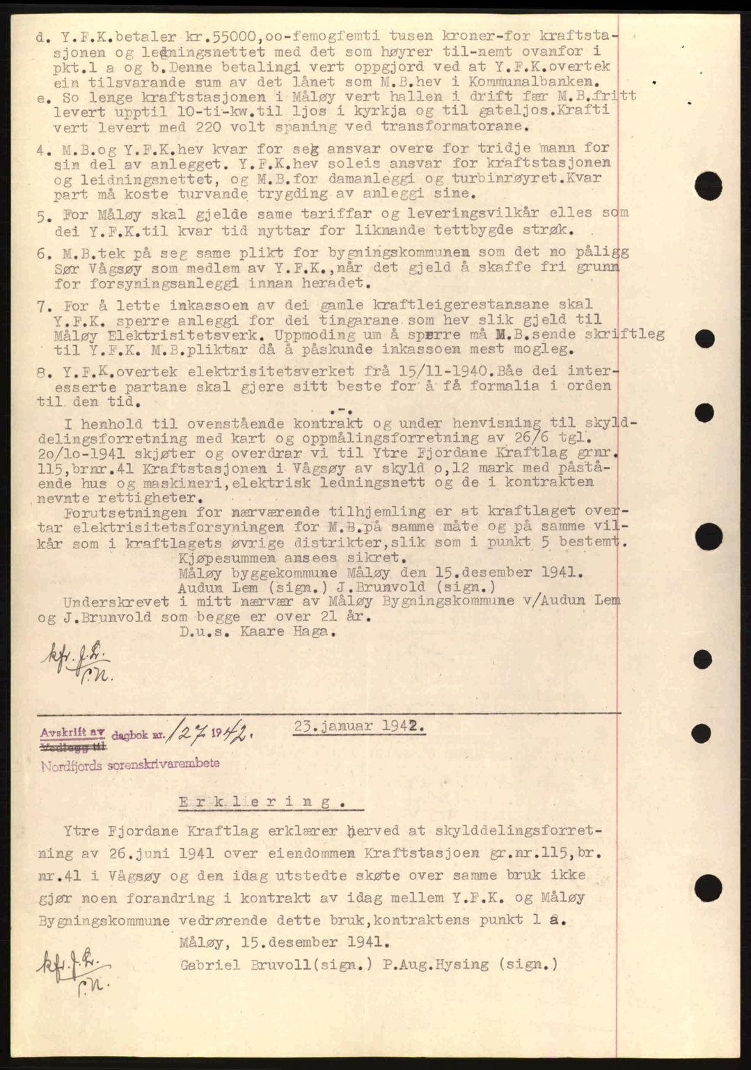 Nordfjord sorenskriveri, SAB/A-2801/02/02b/02bj/L0007: Mortgage book no. A7, 1941-1943, Diary no: : 125/1942