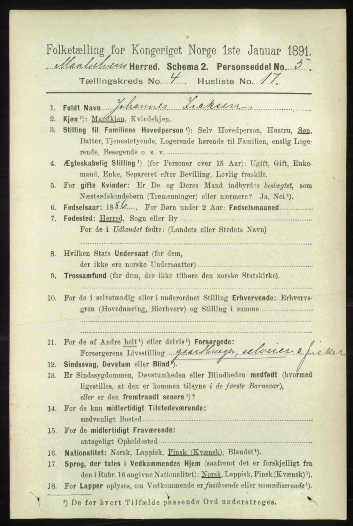 RA, 1891 census for 1924 Målselv, 1891, p. 1190