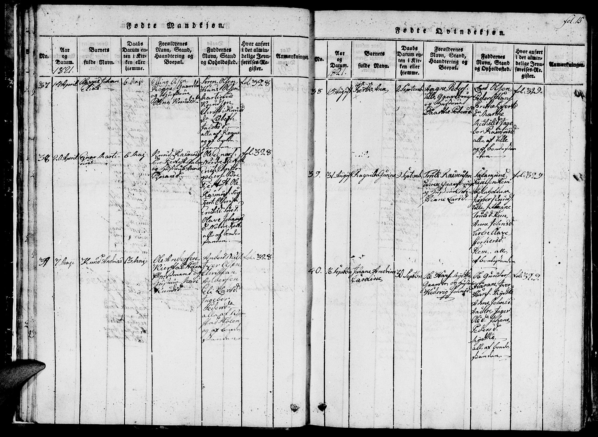 Ministerialprotokoller, klokkerbøker og fødselsregistre - Møre og Romsdal, AV/SAT-A-1454/536/L0506: Parish register (copy) no. 536C01, 1818-1859, p. 15