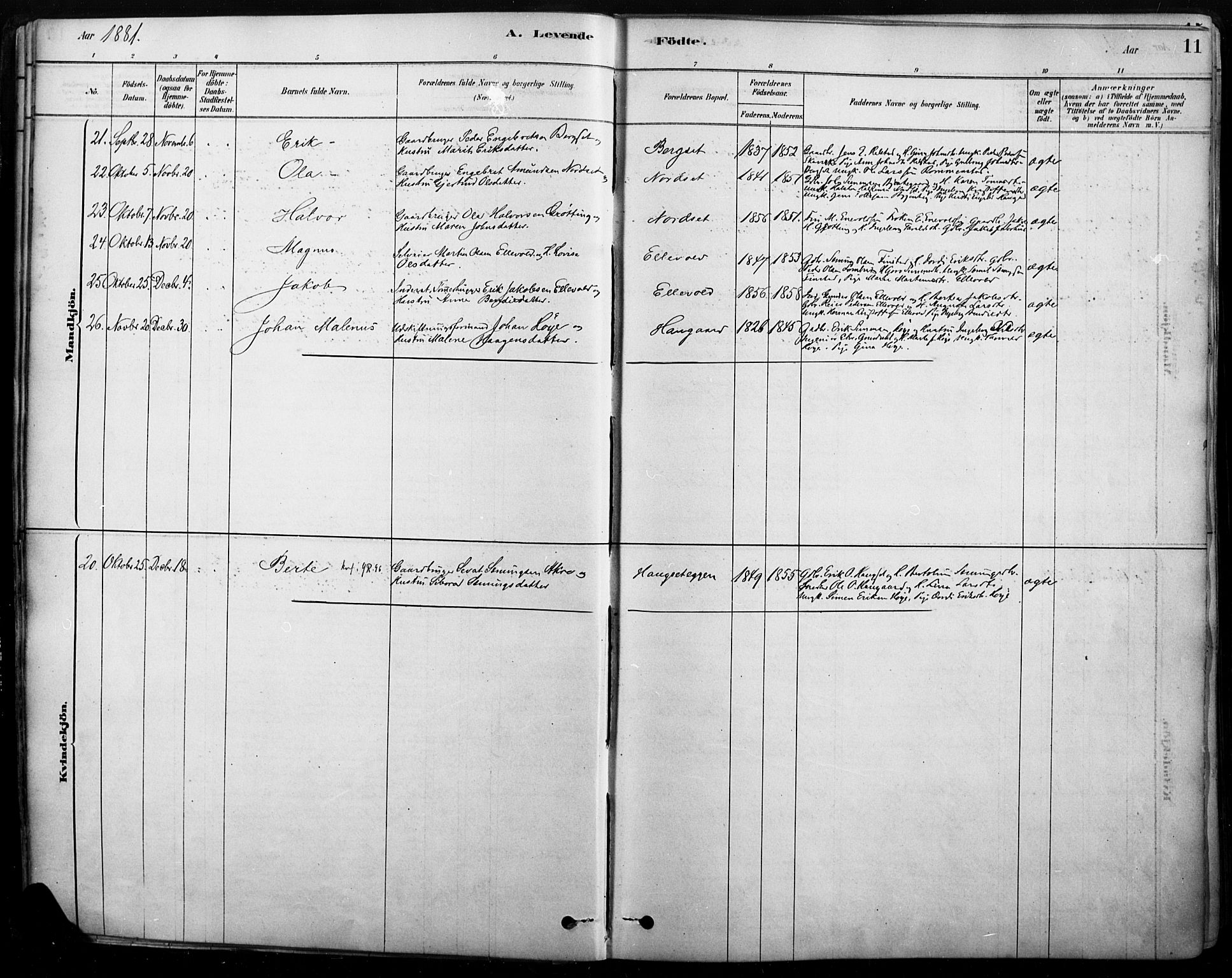 Rendalen prestekontor, AV/SAH-PREST-054/H/Ha/Haa/L0009: Parish register (official) no. 9, 1878-1901, p. 11