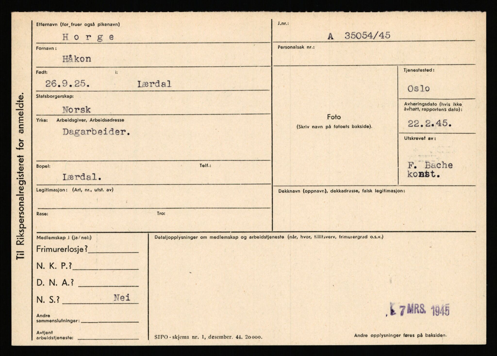 Statspolitiet - Hovedkontoret / Osloavdelingen, AV/RA-S-1329/C/Ca/L0007: Hol - Joelsen, 1943-1945, p. 850