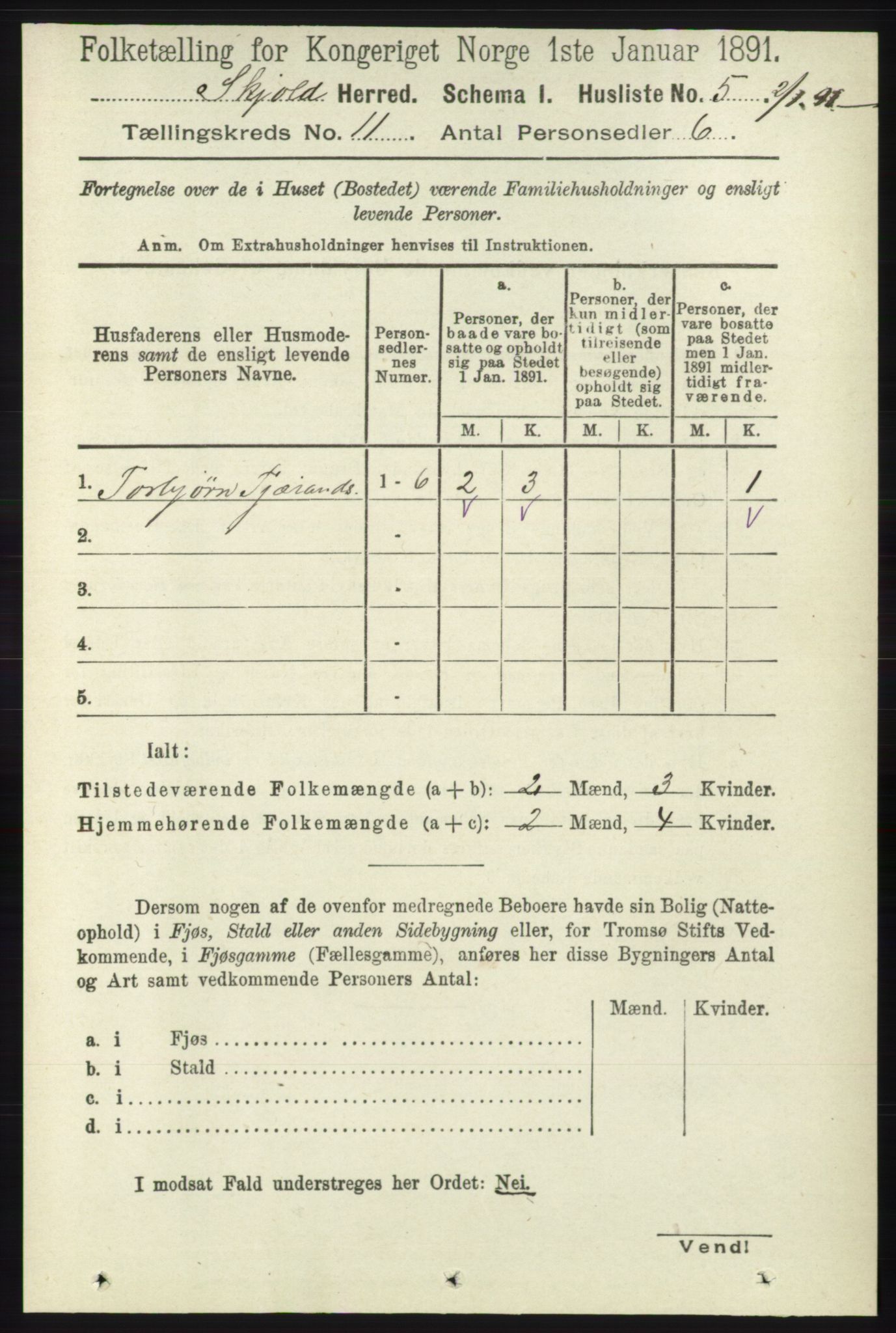 RA, 1891 census for 1154 Skjold, 1891, p. 2040