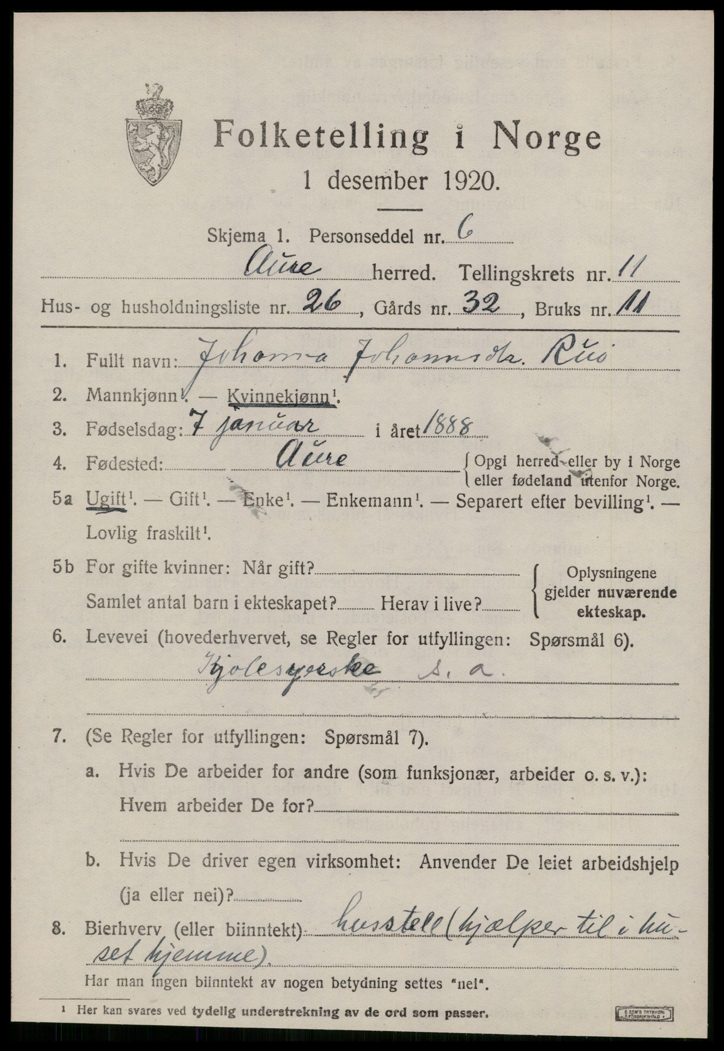 SAT, 1920 census for Aure, 1920, p. 4538