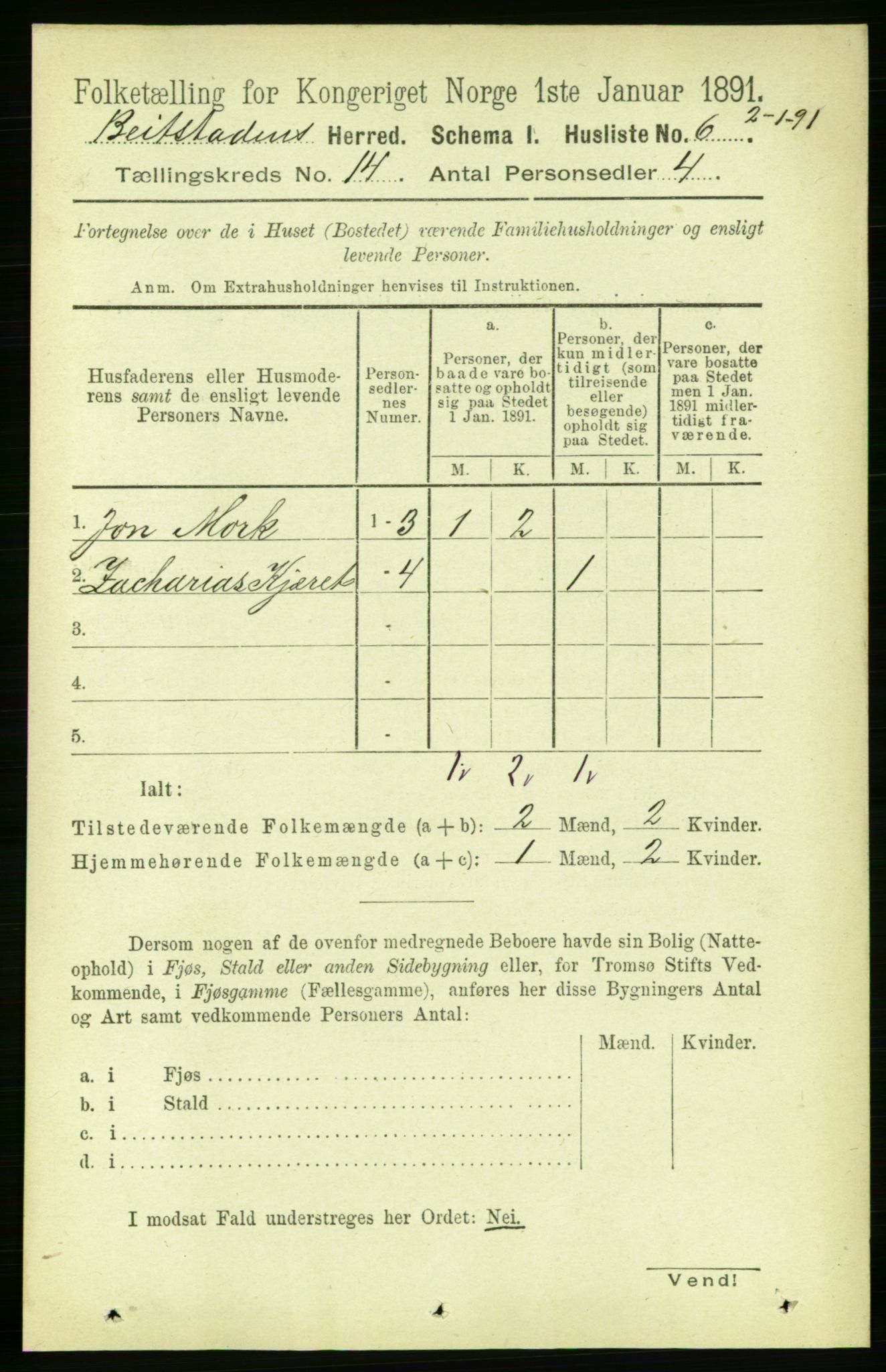 RA, 1891 census for 1727 Beitstad, 1891, p. 3826