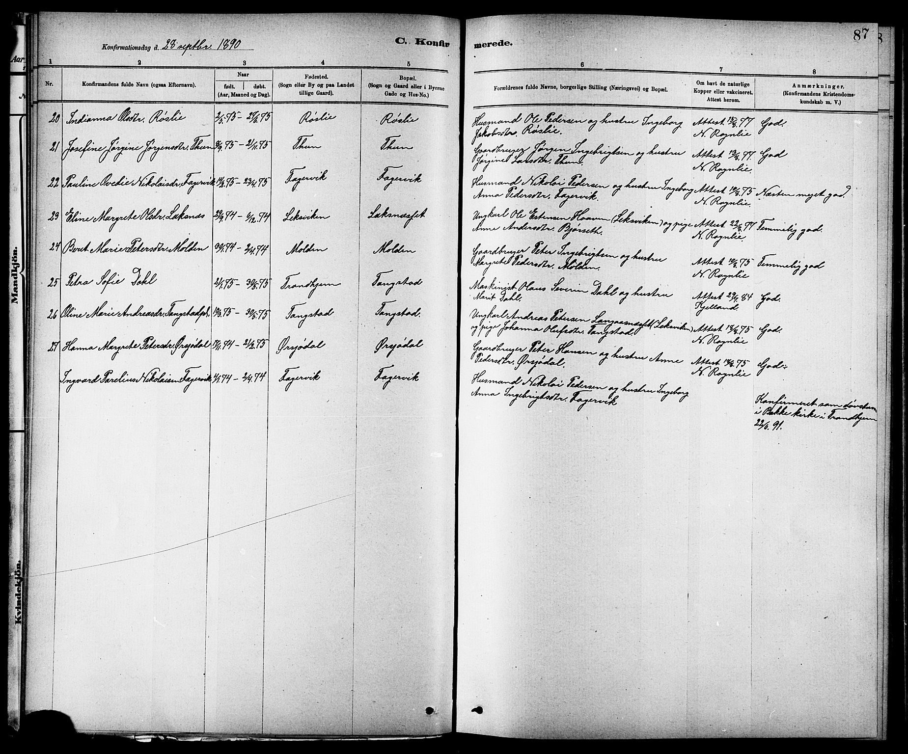 Ministerialprotokoller, klokkerbøker og fødselsregistre - Nord-Trøndelag, SAT/A-1458/744/L0423: Parish register (copy) no. 744C02, 1886-1905, p. 87