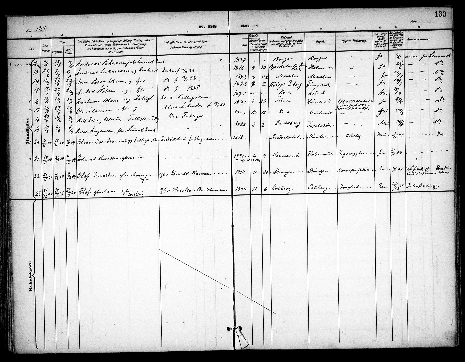 Skiptvet prestekontor Kirkebøker, AV/SAO-A-20009/F/Fa/L0011: Parish register (official) no. 11, 1901-1913, p. 133