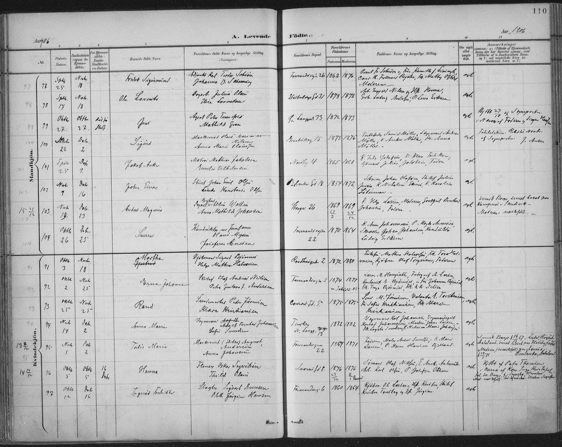 Tønsberg kirkebøker, SAKO/A-330/F/Fa/L0014: Parish register (official) no. I 14, 1900-1913, p. 110