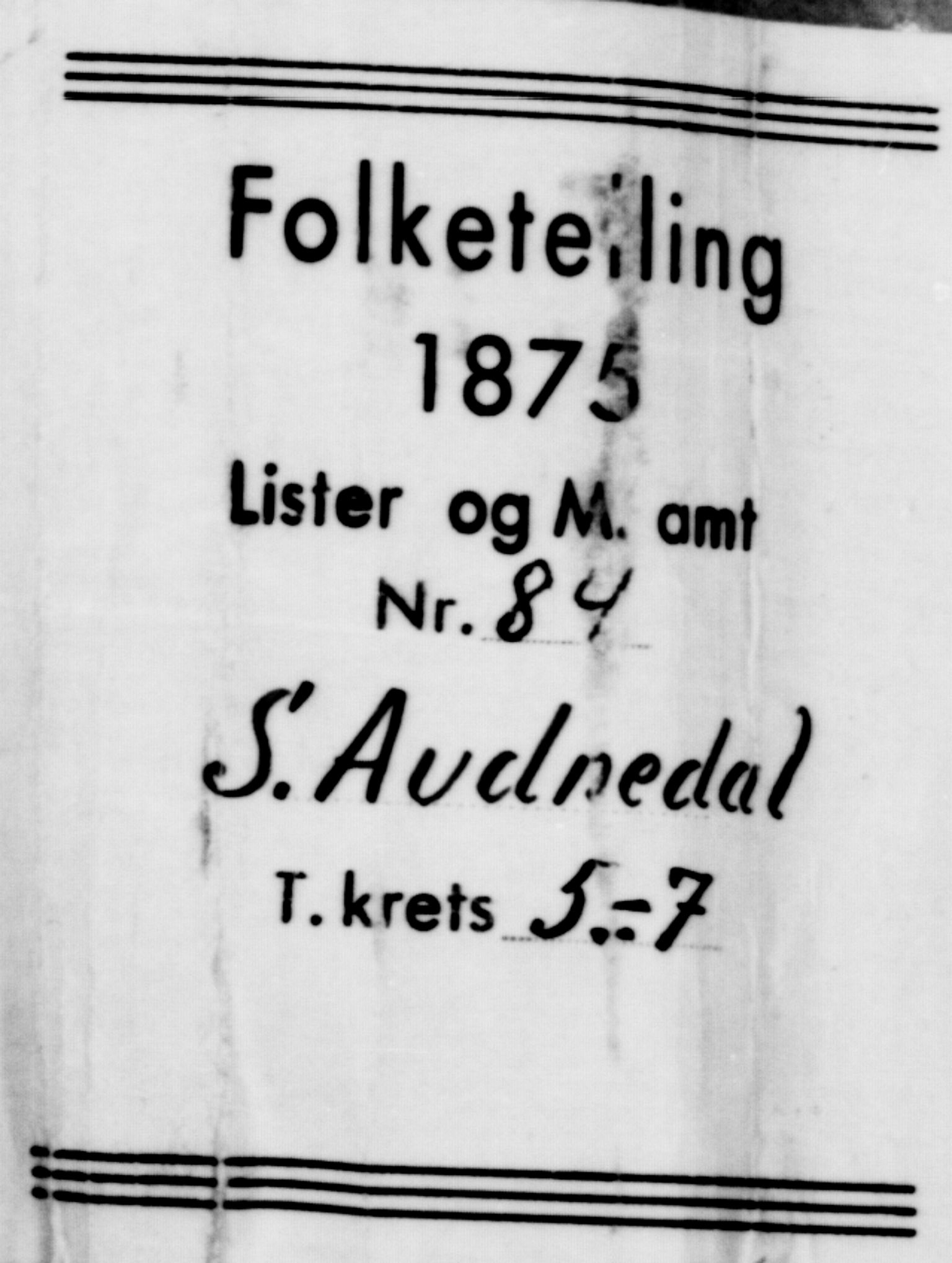 SAK, 1875 census for 1029P Sør-Audnedal, 1875, p. 612