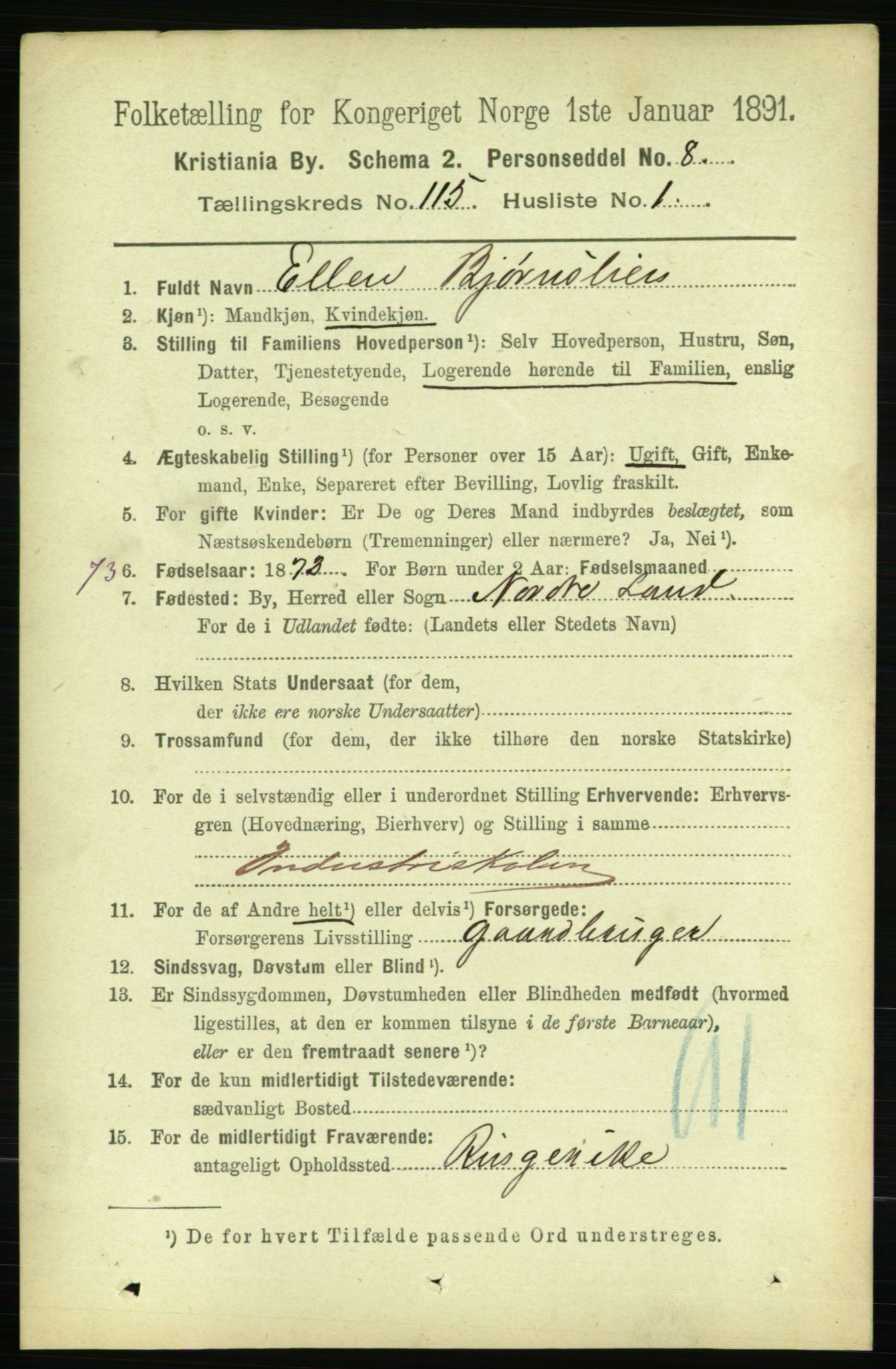 RA, 1891 census for 0301 Kristiania, 1891, p. 61618