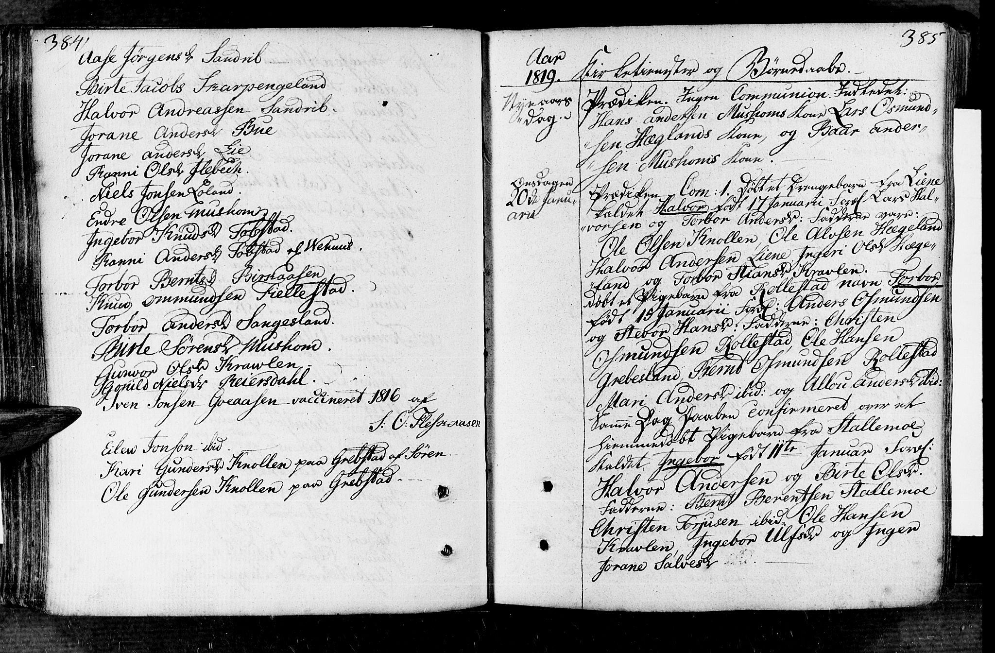 Vennesla sokneprestkontor, SAK/1111-0045/Fa/Fac/L0002: Parish register (official) no. A 2, 1785-1834, p. 384-385