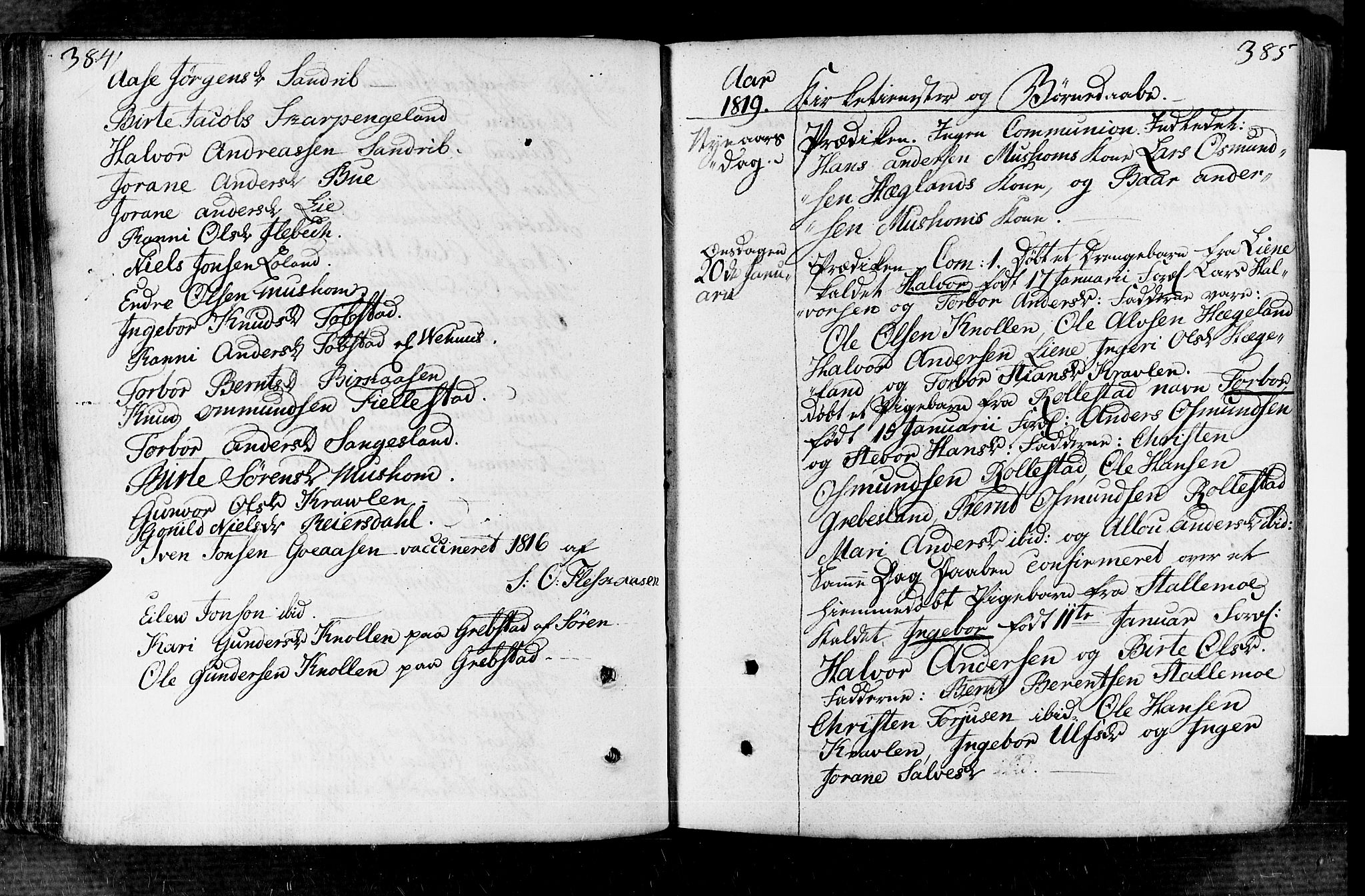 Vennesla sokneprestkontor, AV/SAK-1111-0045/Fa/Fac/L0002: Parish register (official) no. A 2, 1785-1834, p. 384-385