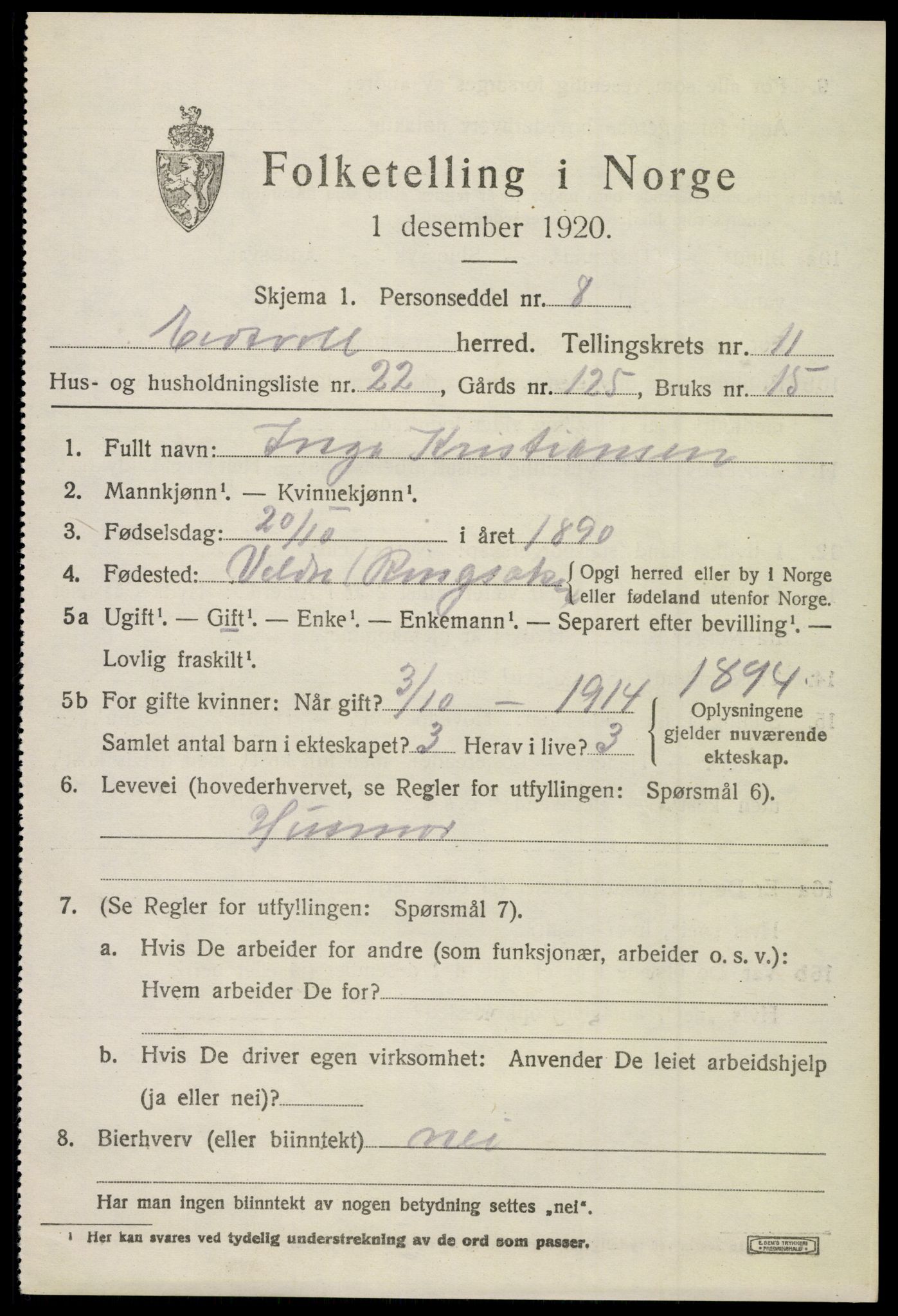 SAO, 1920 census for Eidsvoll, 1920, p. 17463