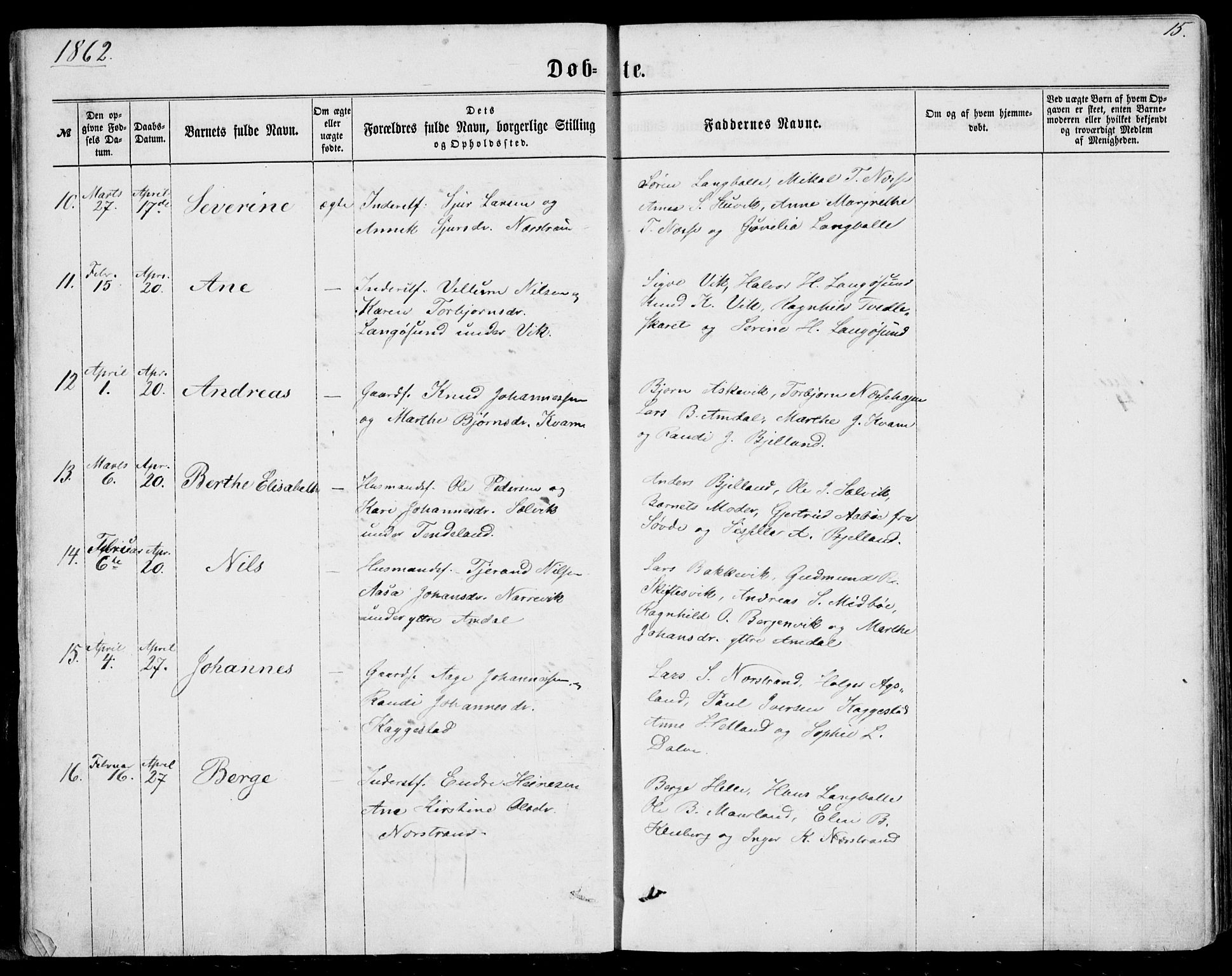 Nedstrand sokneprestkontor, AV/SAST-A-101841/01/IV: Parish register (official) no. A 9, 1861-1876, p. 15