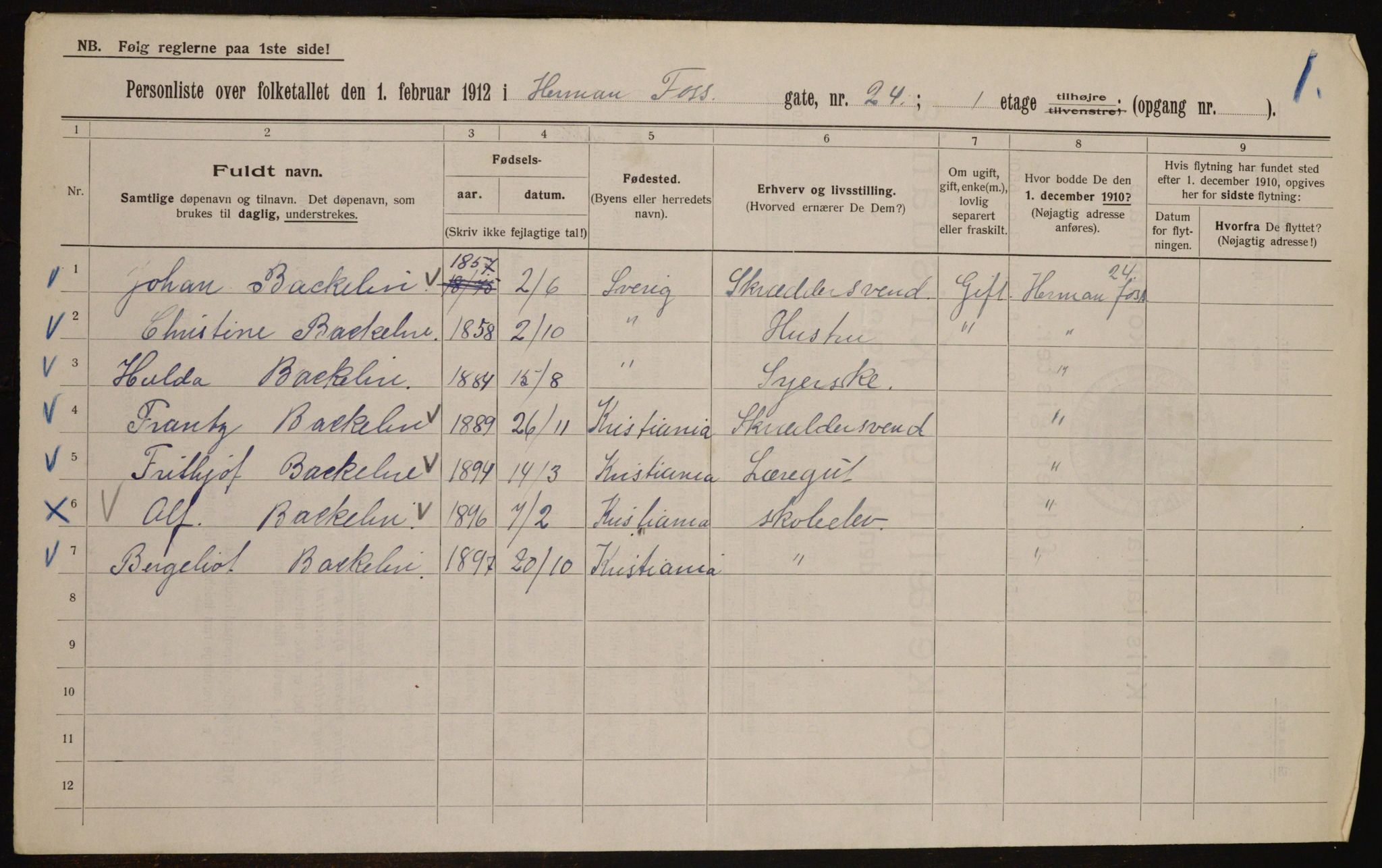 OBA, Municipal Census 1912 for Kristiania, 1912, p. 39447