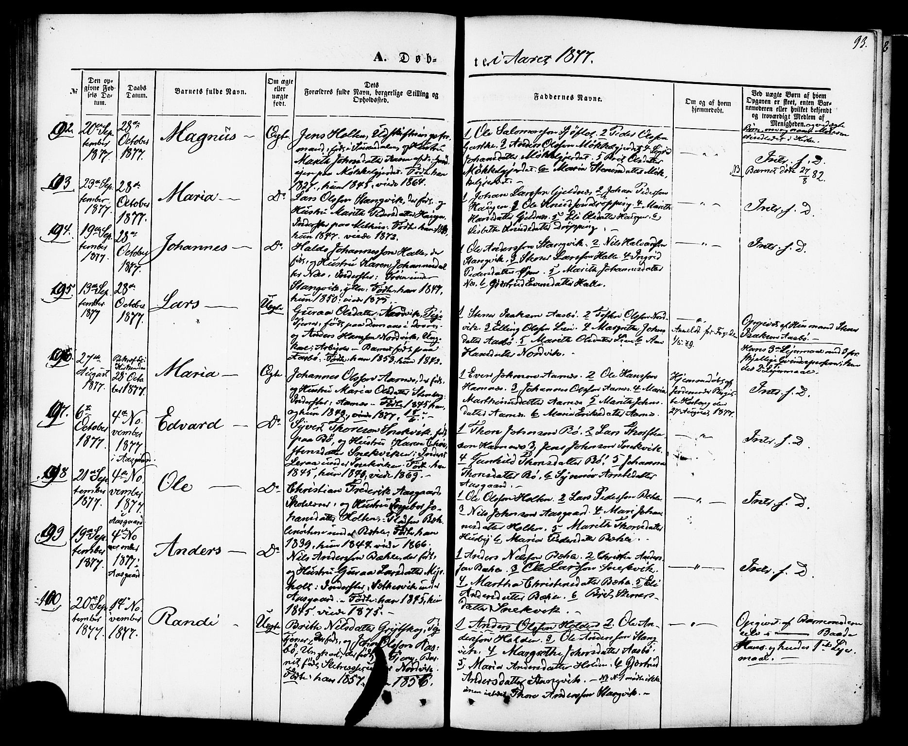 Ministerialprotokoller, klokkerbøker og fødselsregistre - Møre og Romsdal, SAT/A-1454/592/L1027: Parish register (official) no. 592A05, 1865-1878, p. 93