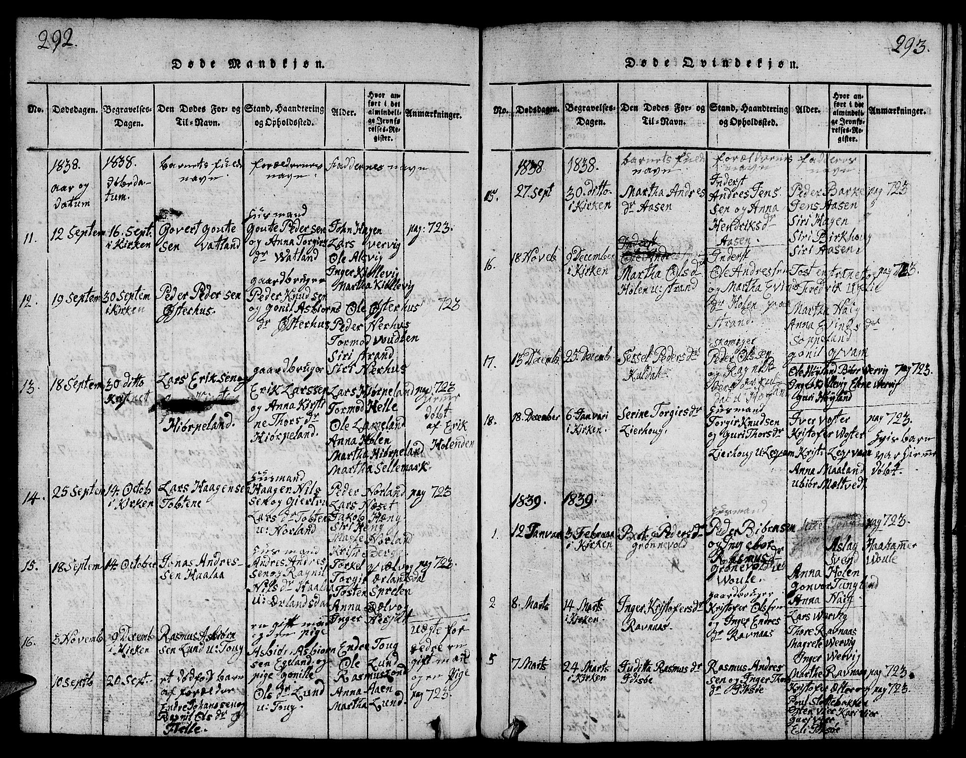 Strand sokneprestkontor, SAST/A-101828/H/Ha/Hab/L0001: Parish register (copy) no. B 1, 1816-1854, p. 292-293