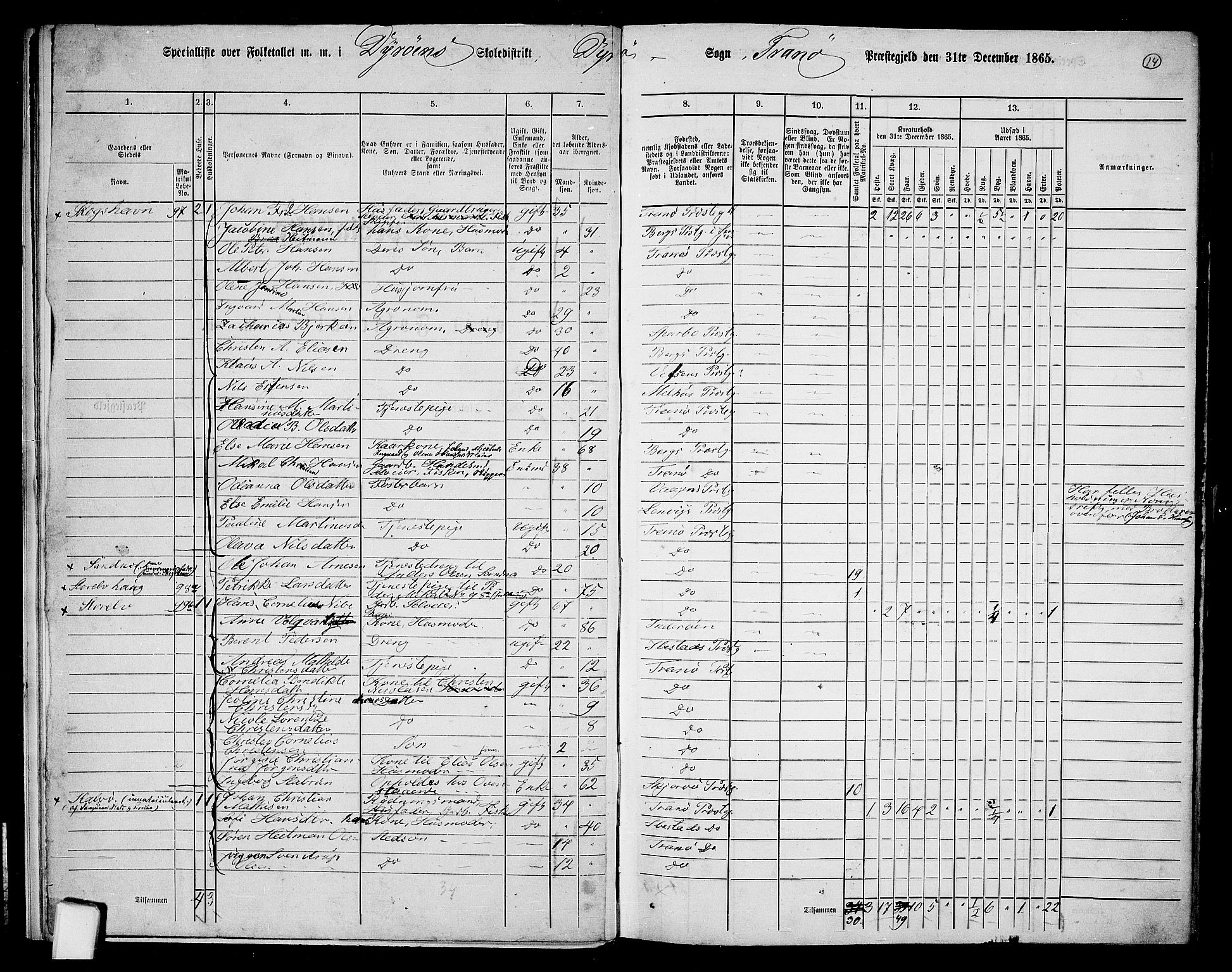 RA, 1865 census for Tranøy, 1865, p. 12