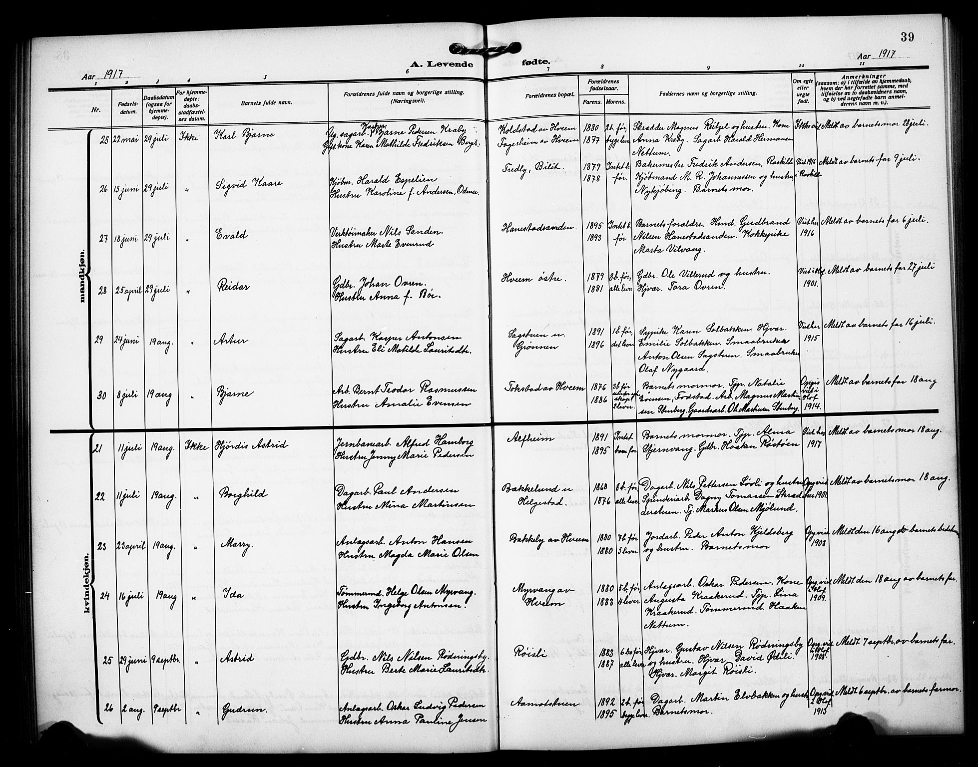 Østre Toten prestekontor, AV/SAH-PREST-104/H/Ha/Hab/L0008: Parish register (copy) no. 8, 1913-1929, p. 39