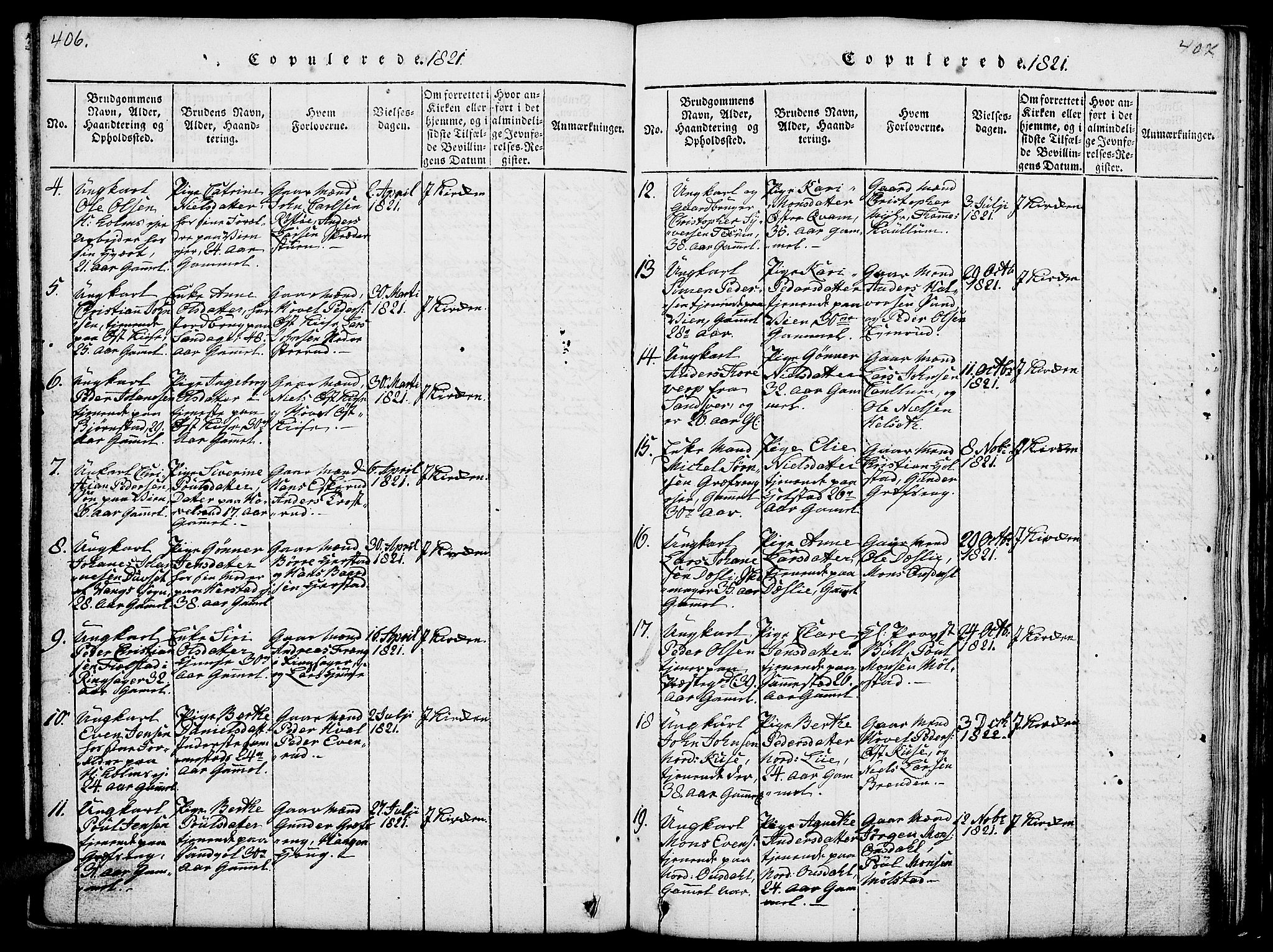 Nes prestekontor, Hedmark, AV/SAH-PREST-020/L/La/L0003: Parish register (copy) no. 3, 1814-1831, p. 406-407