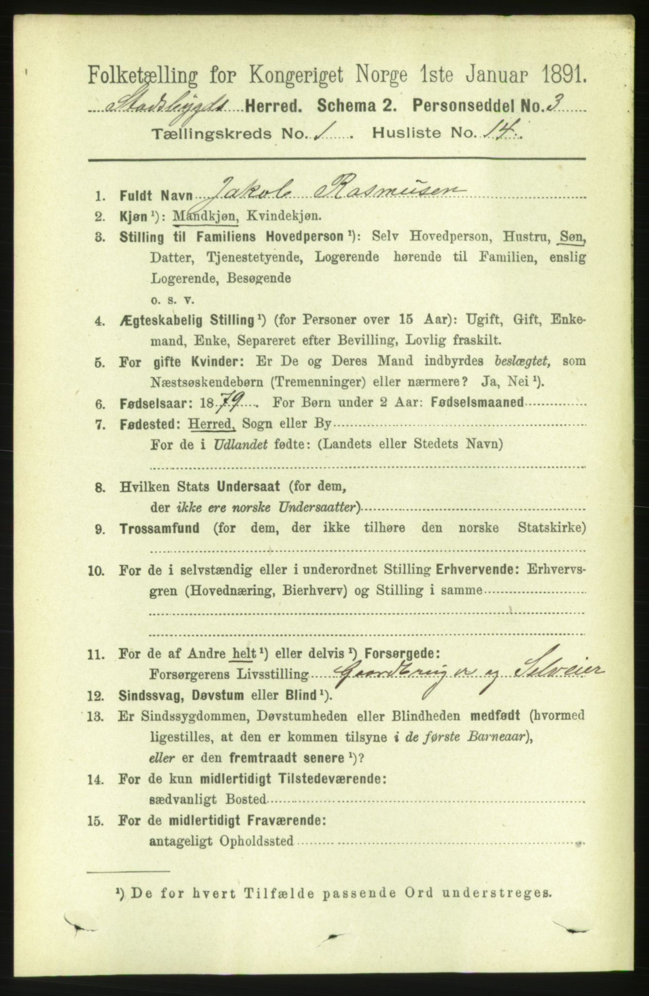 RA, 1891 census for 1625 Stadsbygd, 1891, p. 194