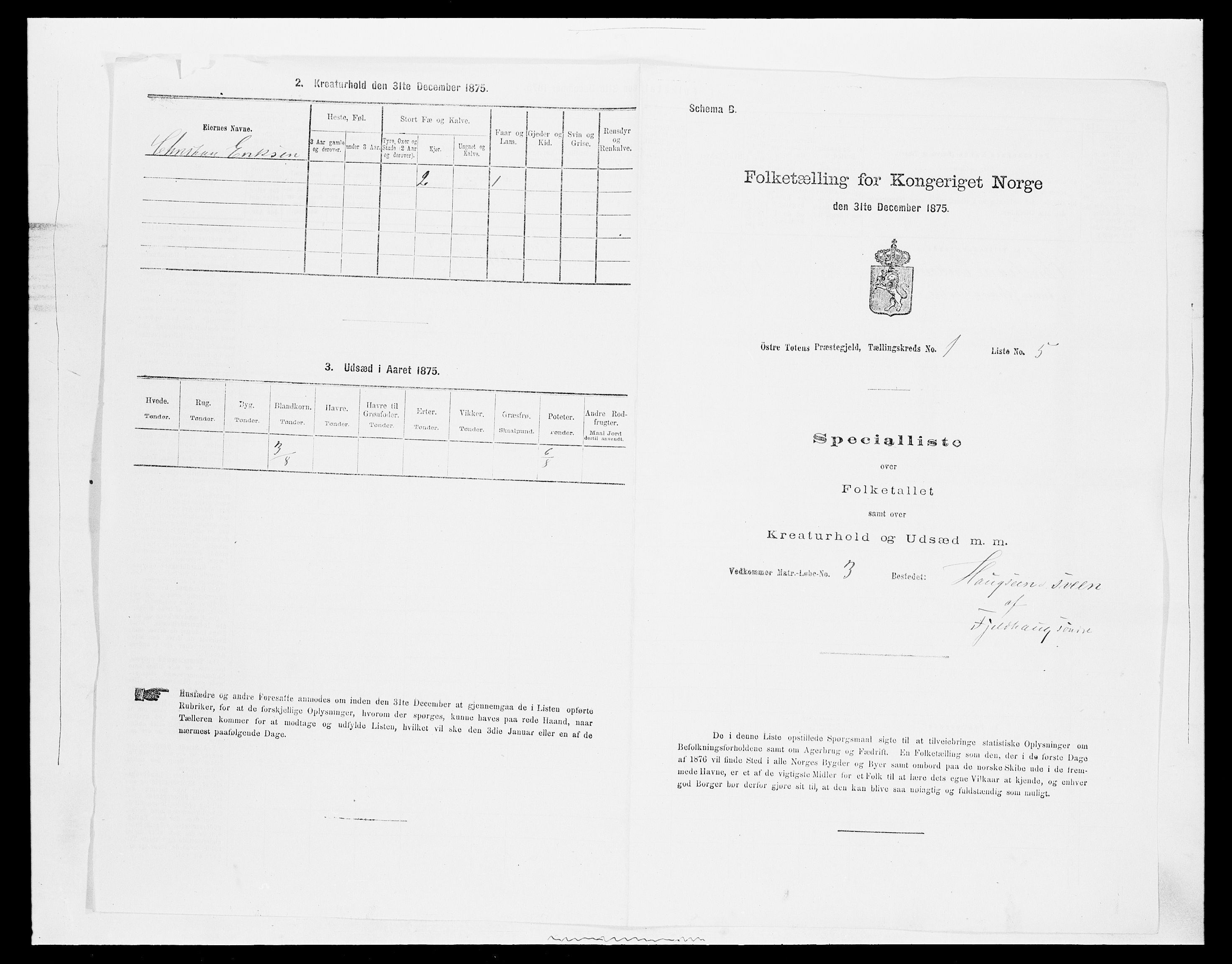 SAH, 1875 census for 0528P Østre Toten, 1875, p. 190