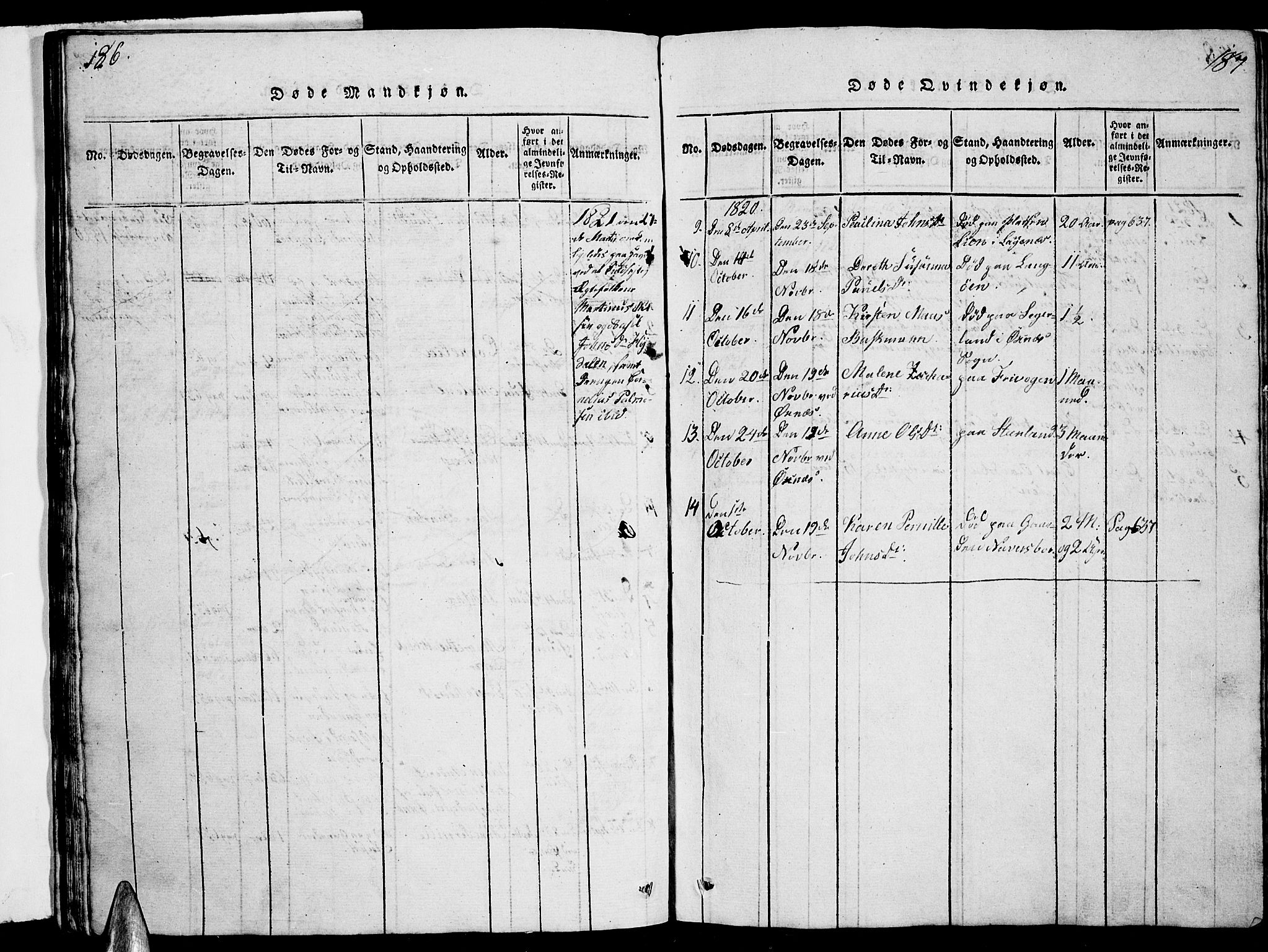 Ministerialprotokoller, klokkerbøker og fødselsregistre - Nordland, AV/SAT-A-1459/893/L1346: Parish register (copy) no. 893C01, 1820-1858, p. 186-187