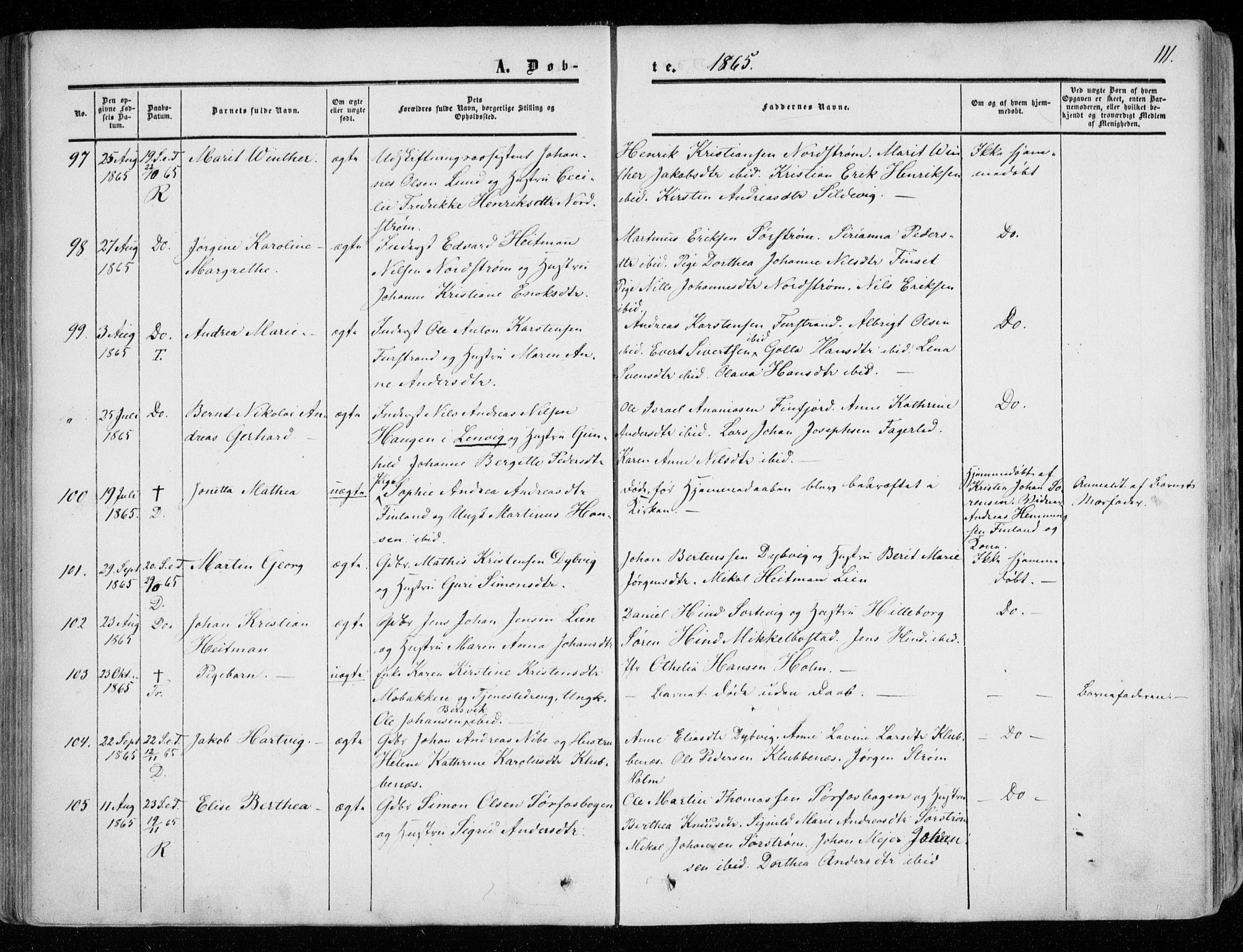 Tranøy sokneprestkontor, SATØ/S-1313/I/Ia/Iaa/L0007kirke: Parish register (official) no. 7, 1856-1866, p. 111