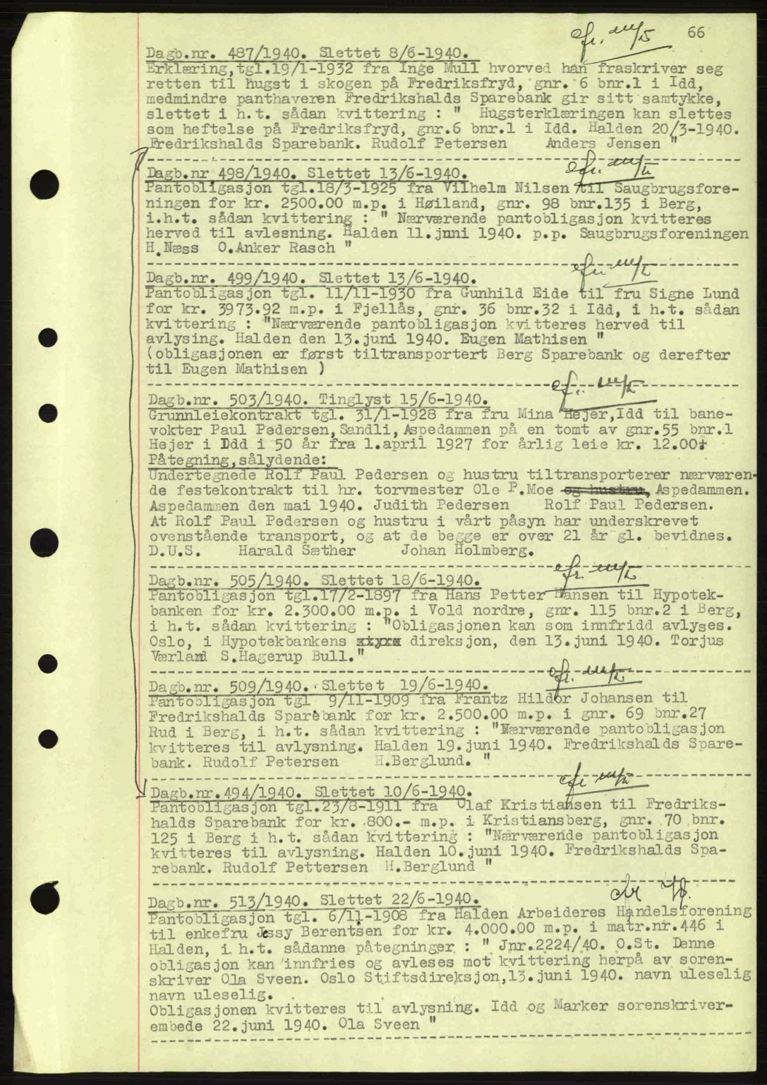 Idd og Marker sorenskriveri, AV/SAO-A-10283/G/Gb/Gbc/L0002: Mortgage book no. B4-9a, 1939-1945, Diary no: : 487/1940